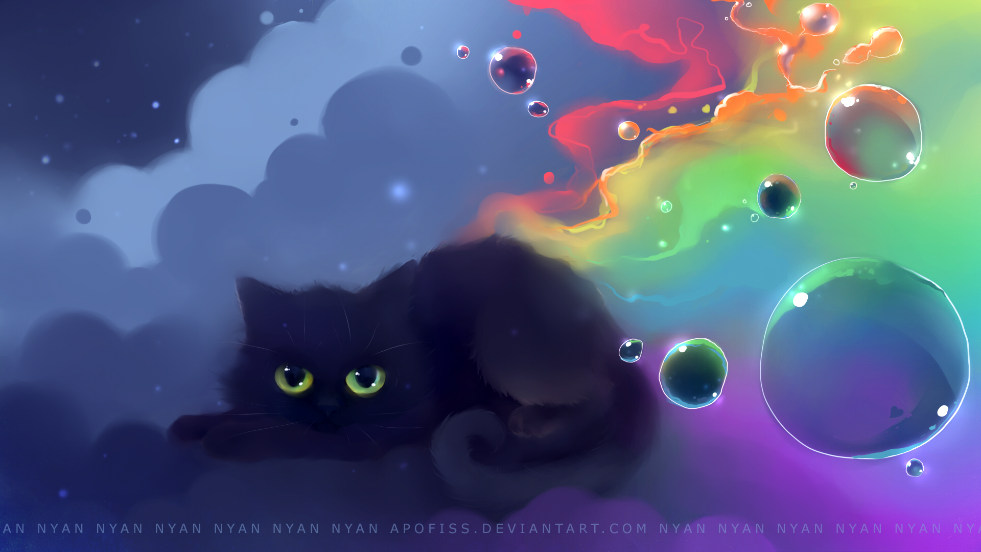 bubbles, artwork, kittens, Apofiss - desktop wallpaper