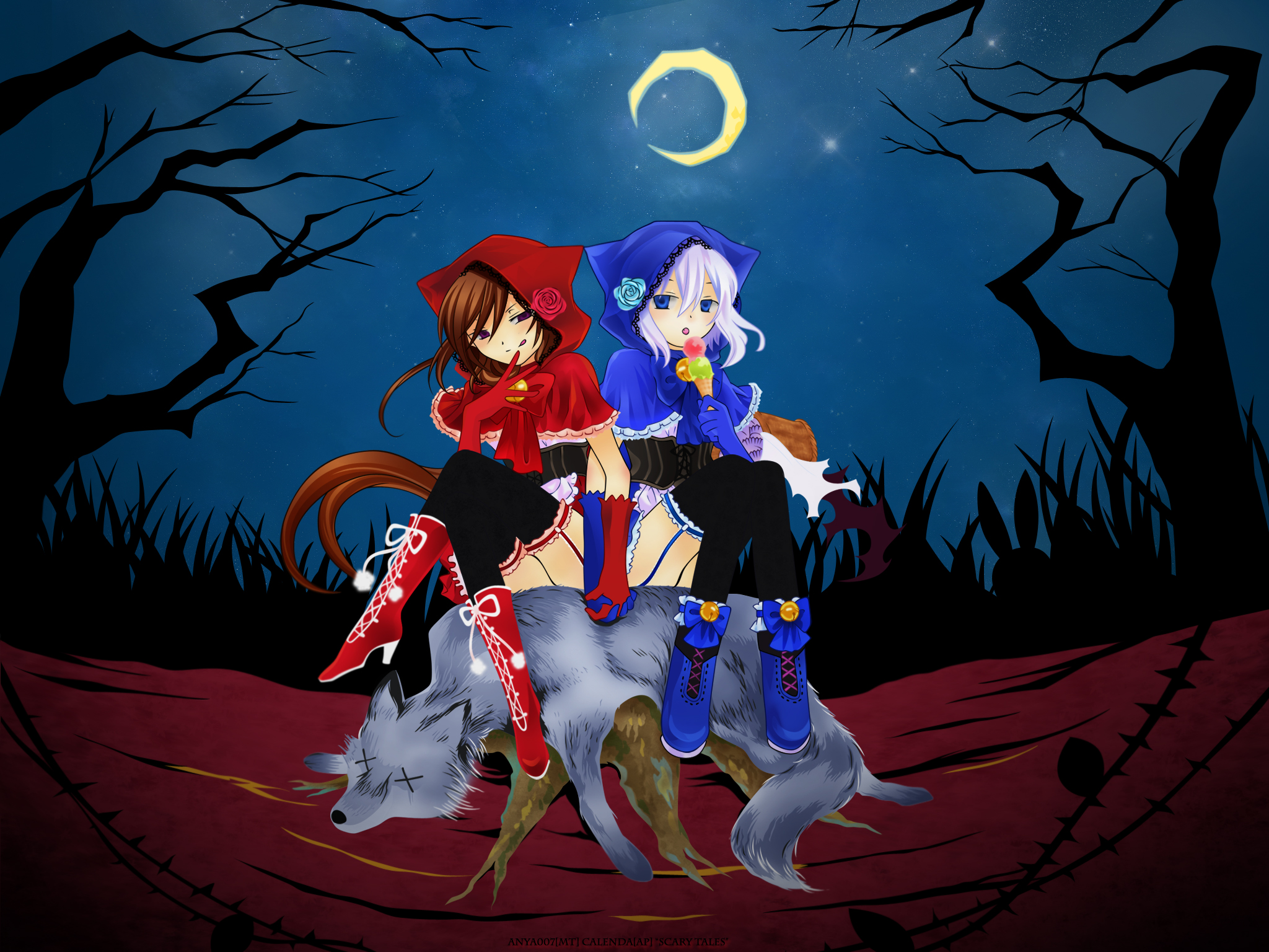 Moon, Pandora Hearts, anime, Echo (Pandora Hearts), Alice (Pandora Hearts), anime girls - desktop wallpaper