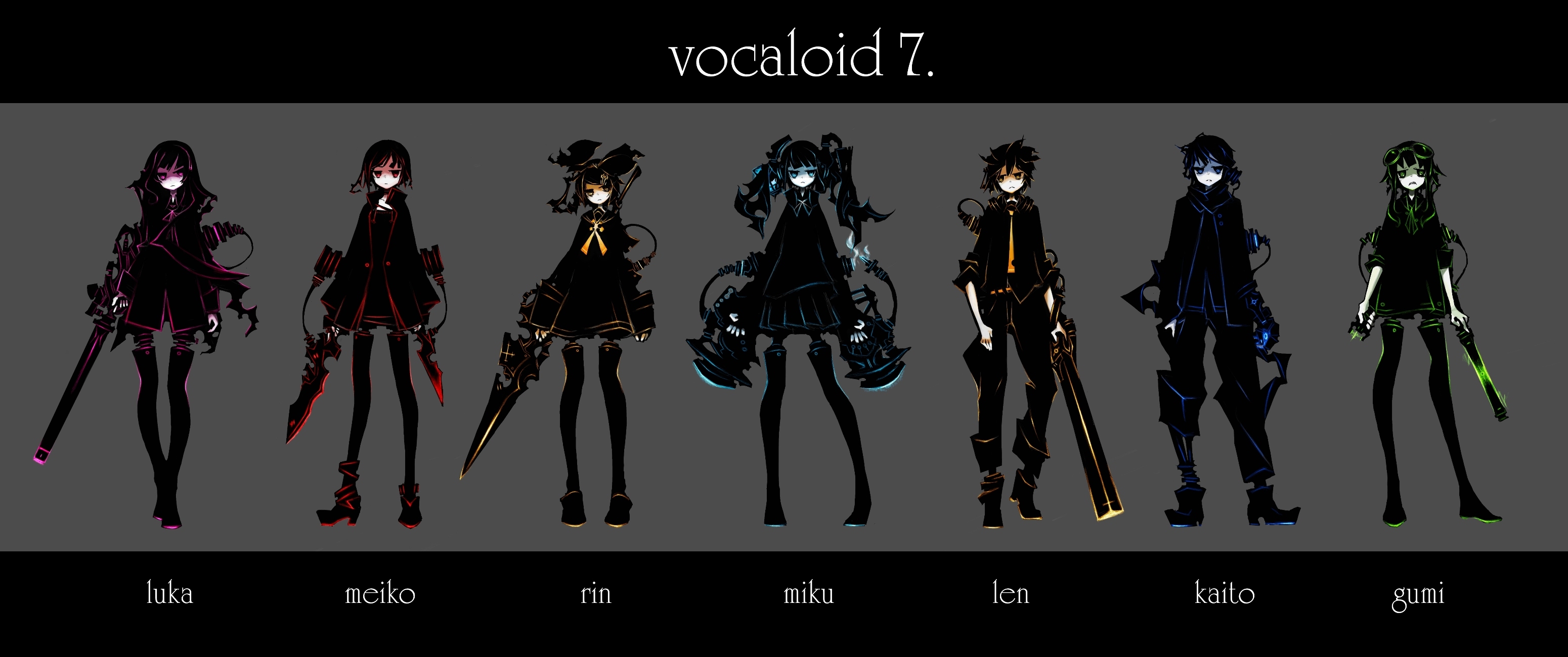 Vocaloid, Hatsune Miku, Megurine Luka, groups, Kaito (Vocaloid), Kagamine Rin, Kagamine Len, Megpoid Gumi, Meiko - desktop wallpaper
