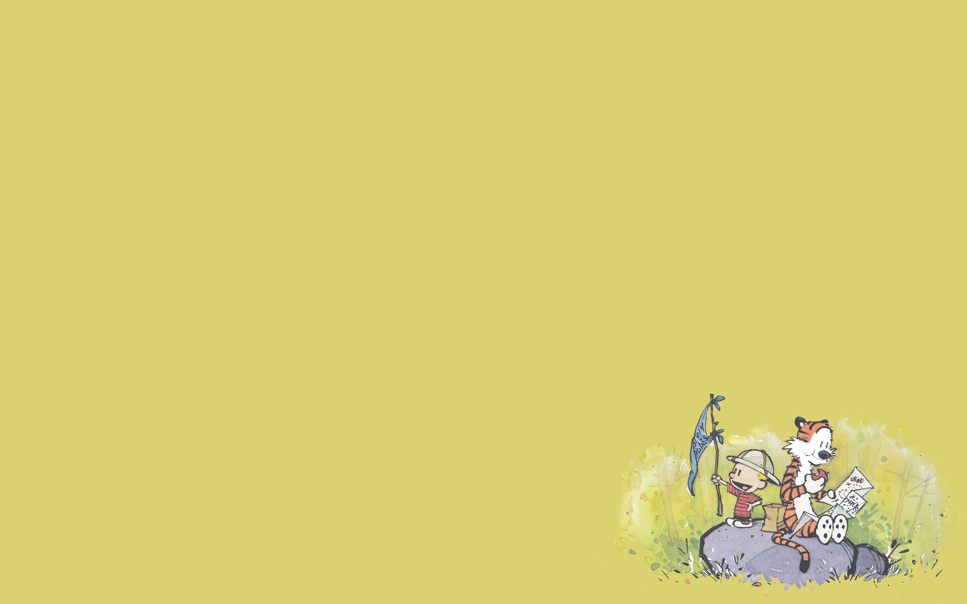 Calvin and Hobbes, simple background - desktop wallpaper