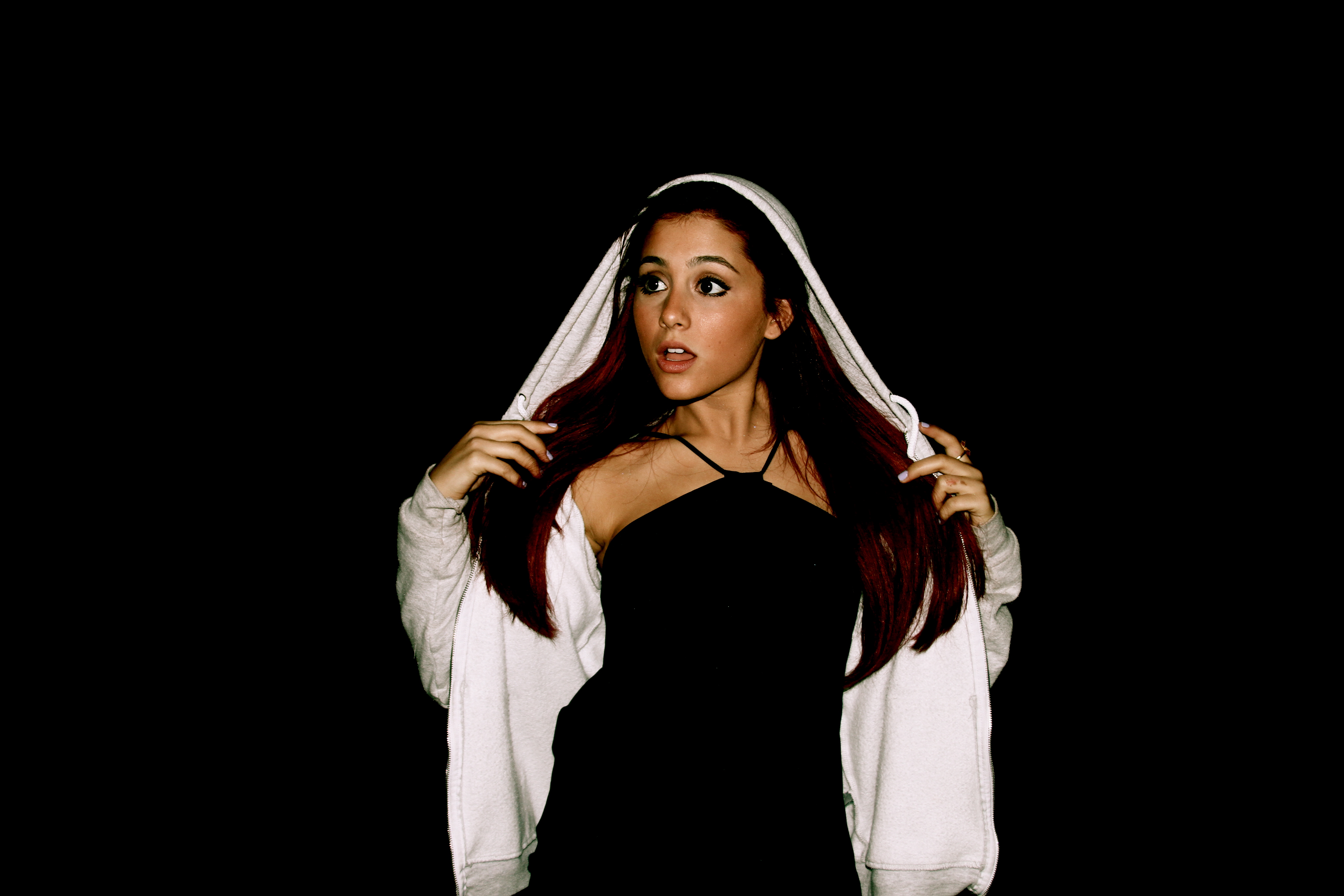 women, Ariana Grande, simple background, black background - desktop wallpaper