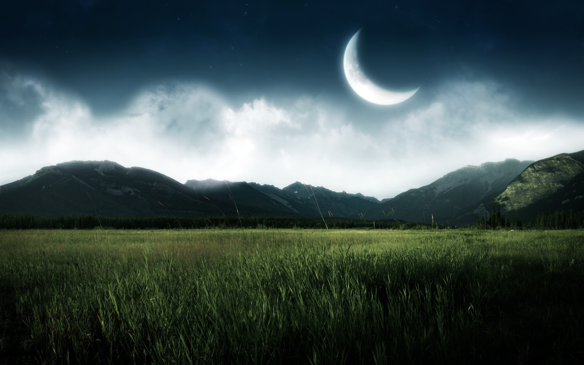 mountains, nature, Moon, fields - desktop wallpaper