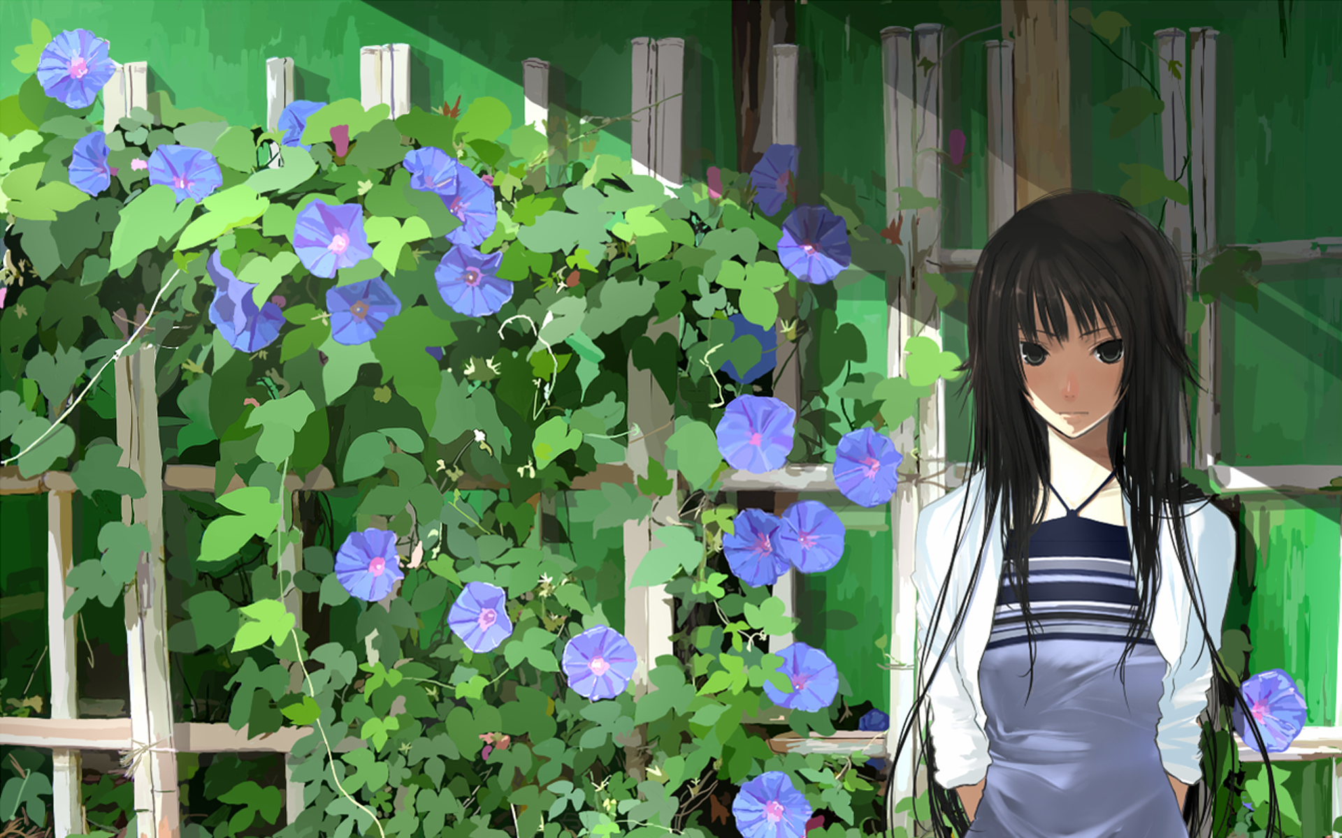 flowers, anime girls - desktop wallpaper