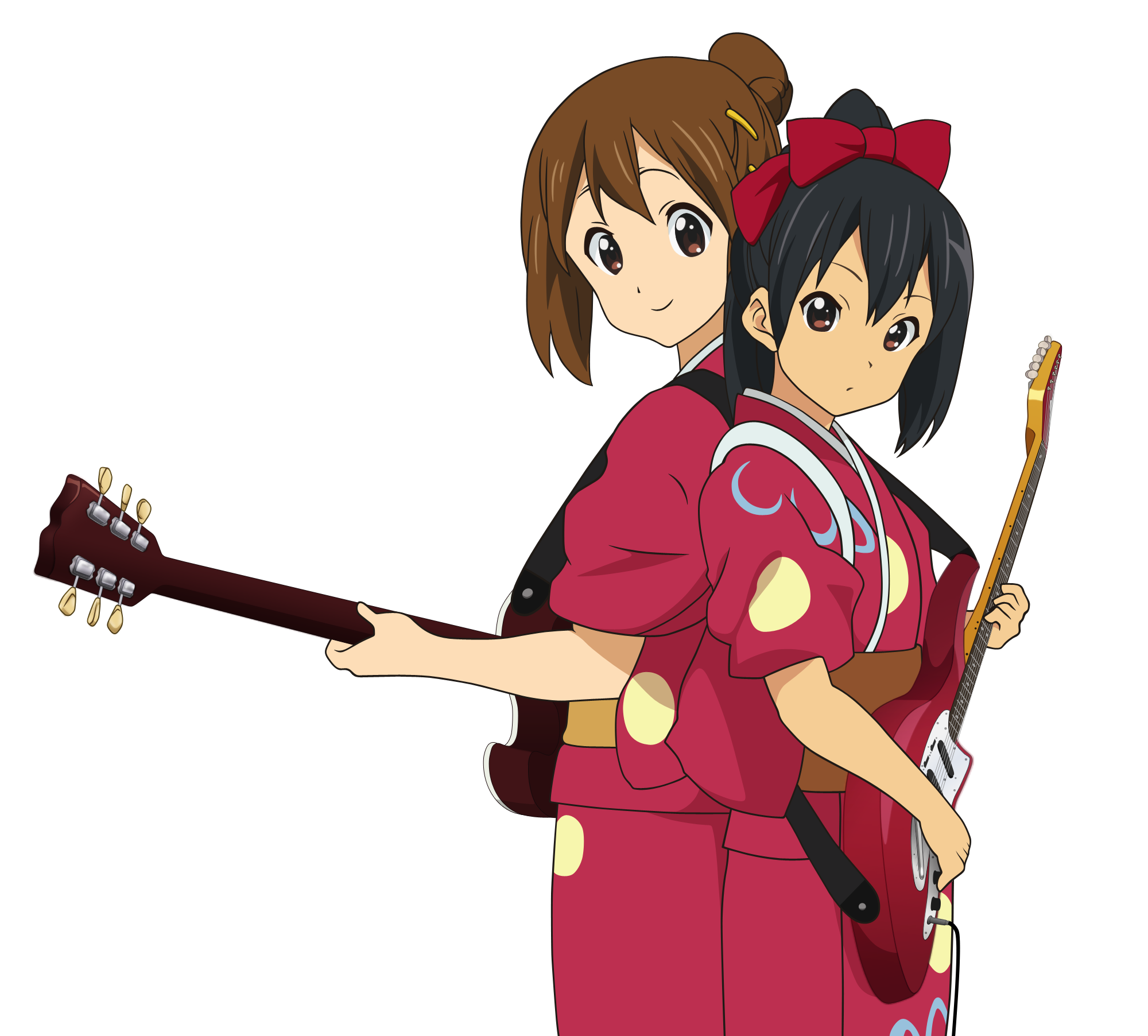 K-ON!, kimono, transparent, Hirasawa Yui, guitars, Nakano Azusa, anime, Japanese clothes, anime girls - desktop wallpaper