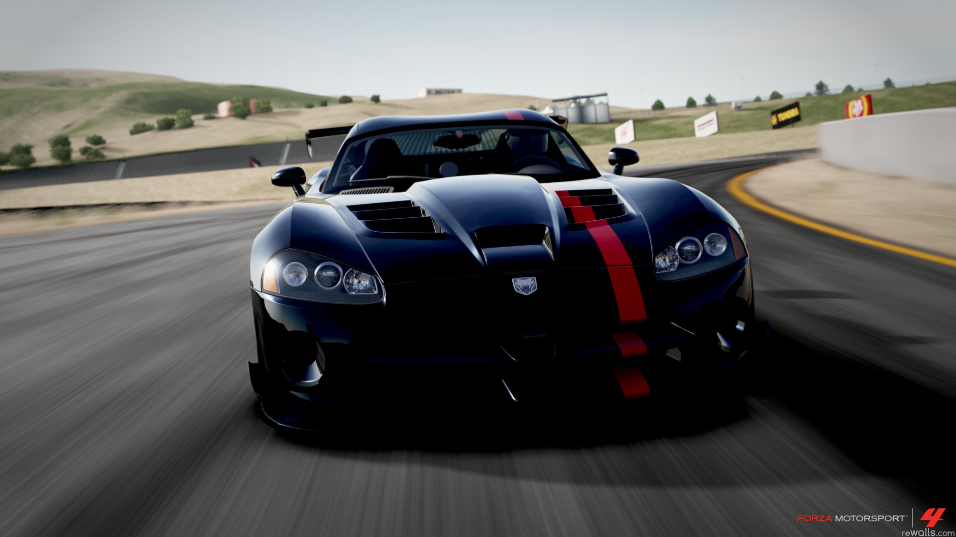 video games, black, cars, Dodge, vehicles, Dodge Viper, Dodge Viper SRT-10, front view, Dodge Viper SRT-10 ACR, Forza Motorsport 4 - desktop wallpaper