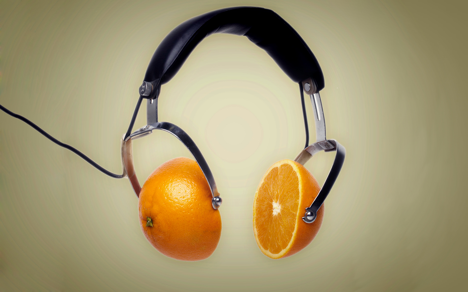 headphones, oranges - desktop wallpaper