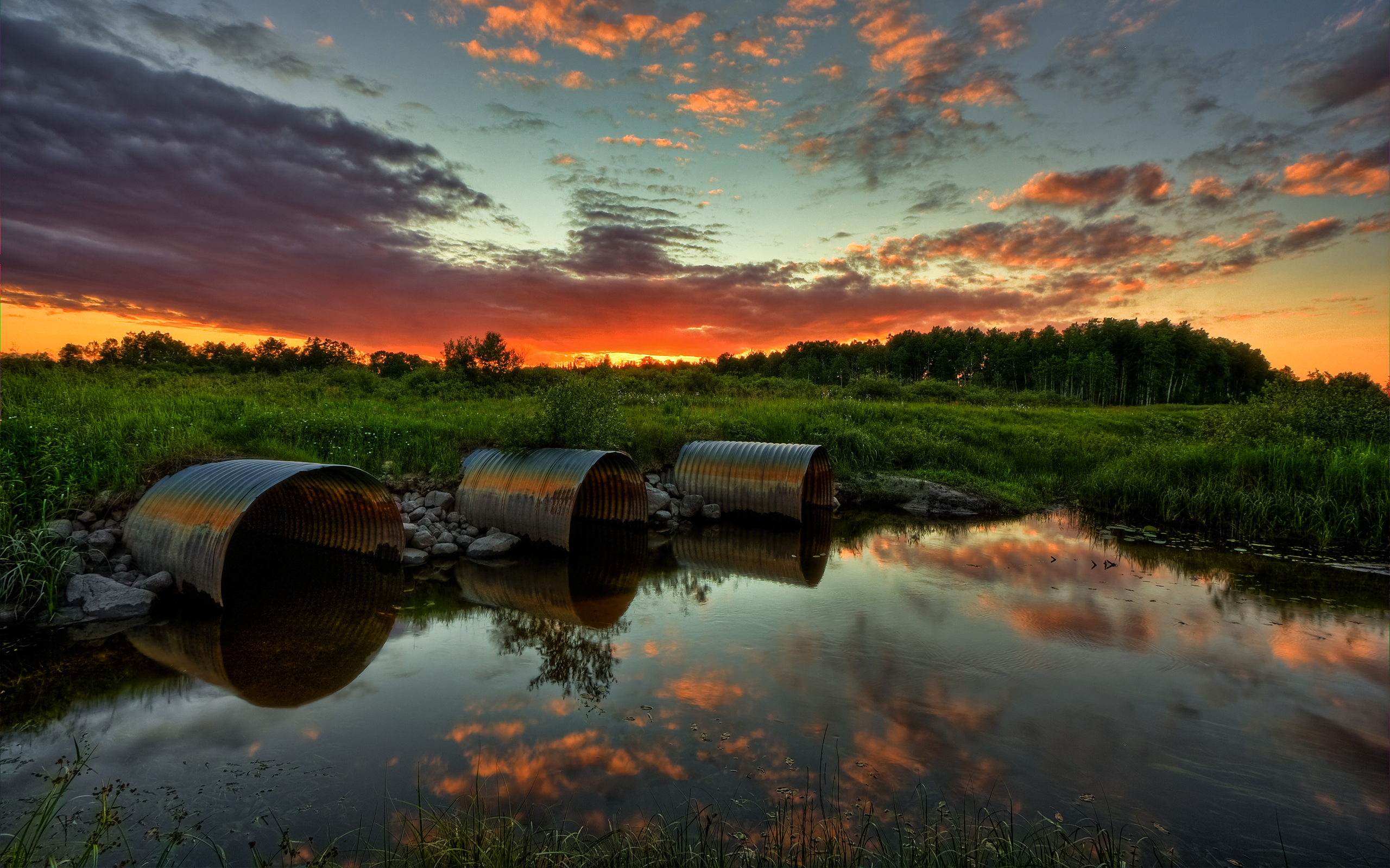 sunset, clouds, landscapes, nature, HDR photography, reflections - desktop wallpaper