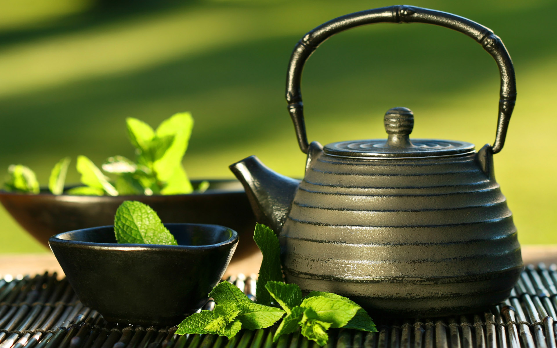 tea, mint, teapots, herbs - desktop wallpaper