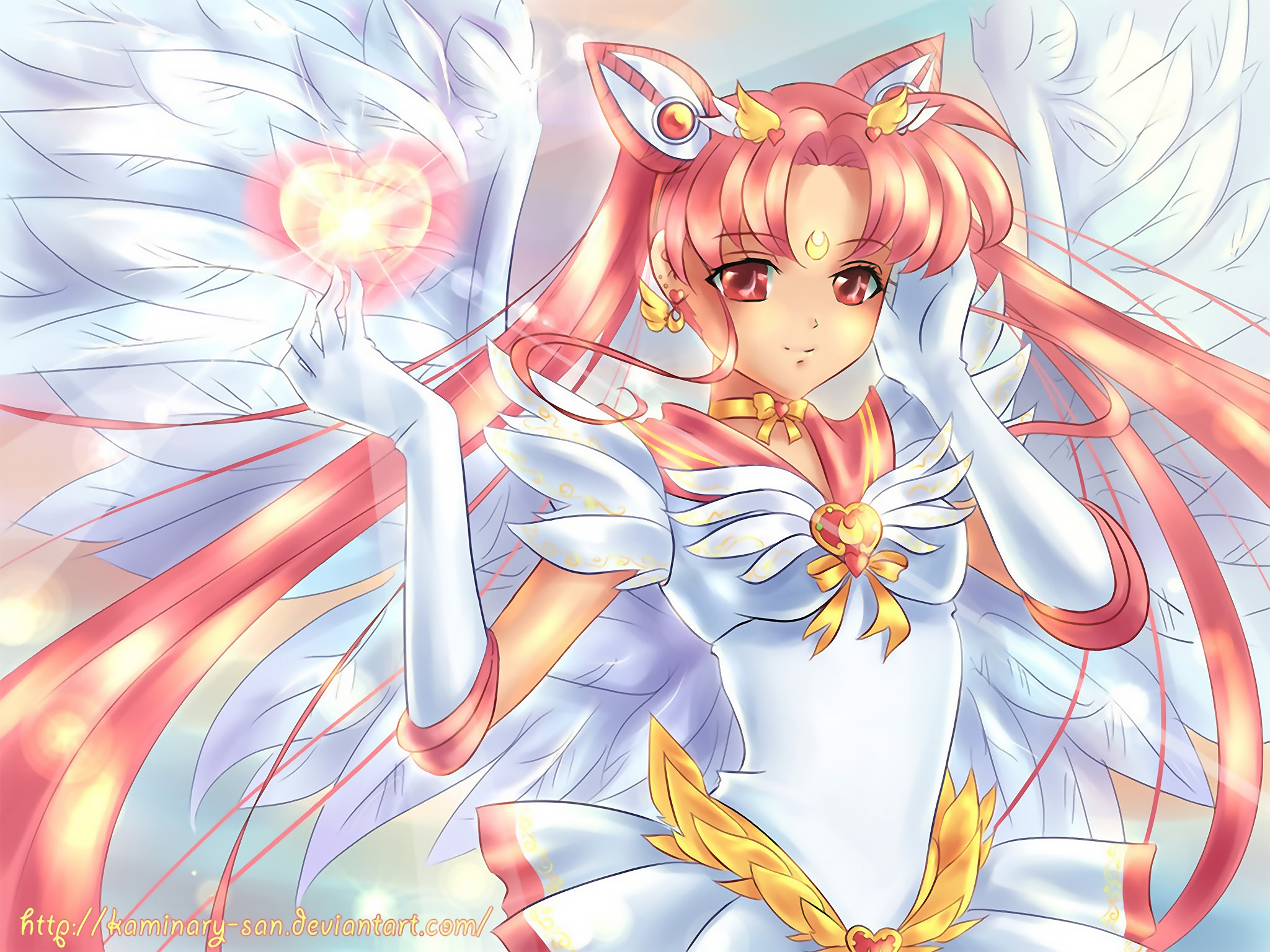 wings, pink hair, red eyes, sailor uniforms, hair ornaments, Bishoujo Senshi Sailor Moon, Sailor Chibi Moon - desktop wallpaper