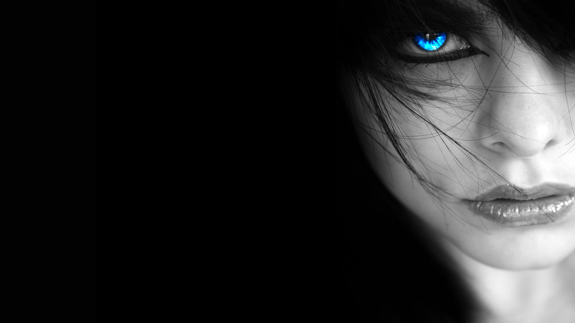 women, blue eyes, selective coloring, faces, black background - desktop wallpaper