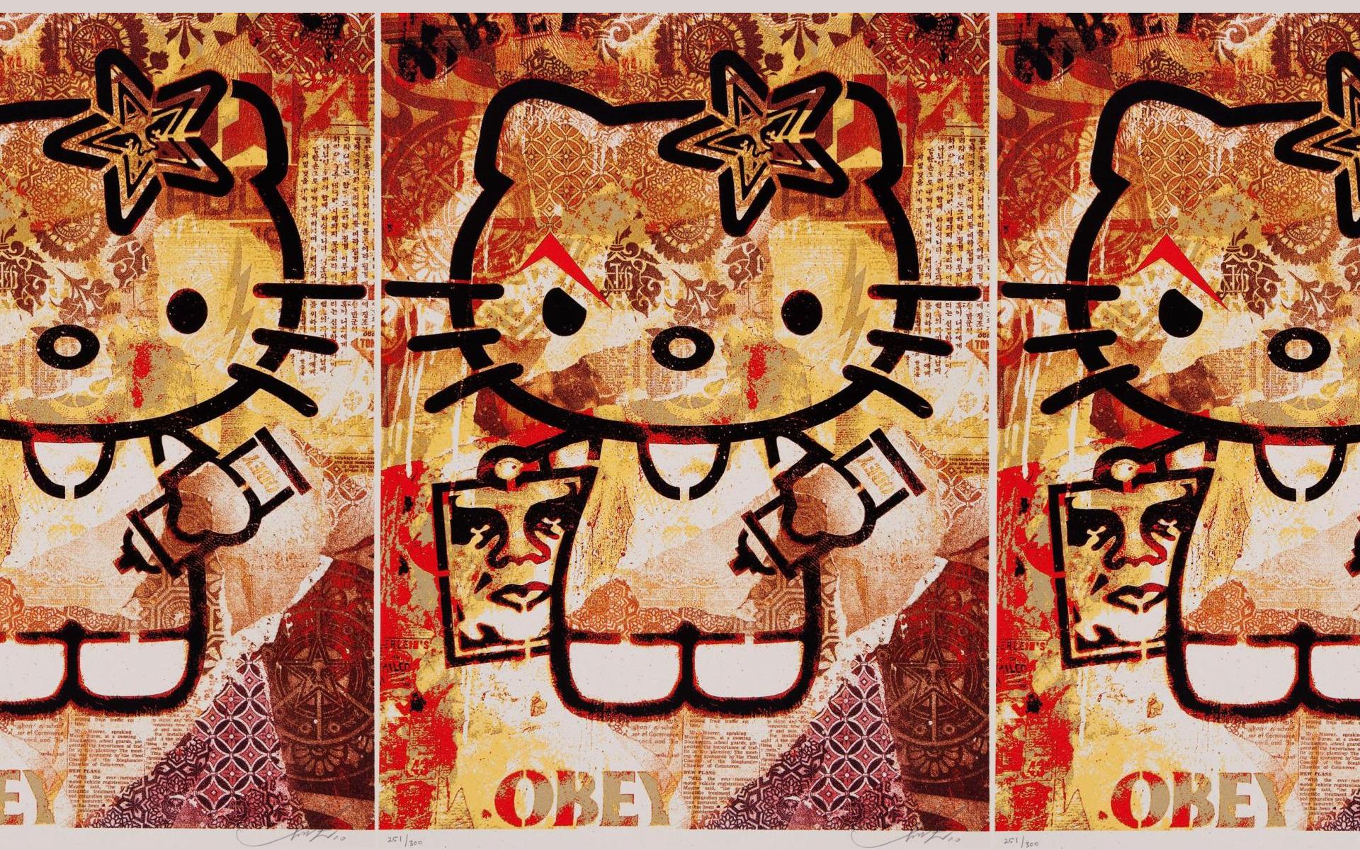 obey, Hello Kitty - desktop wallpaper