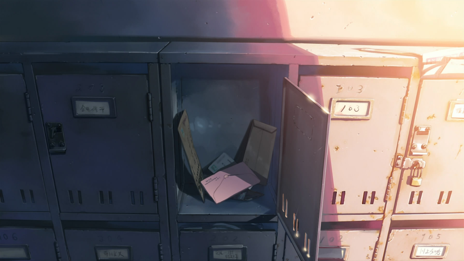 Makoto Shinkai, 5 Centimeters Per Second, letters, locker room, lockers - desktop wallpaper