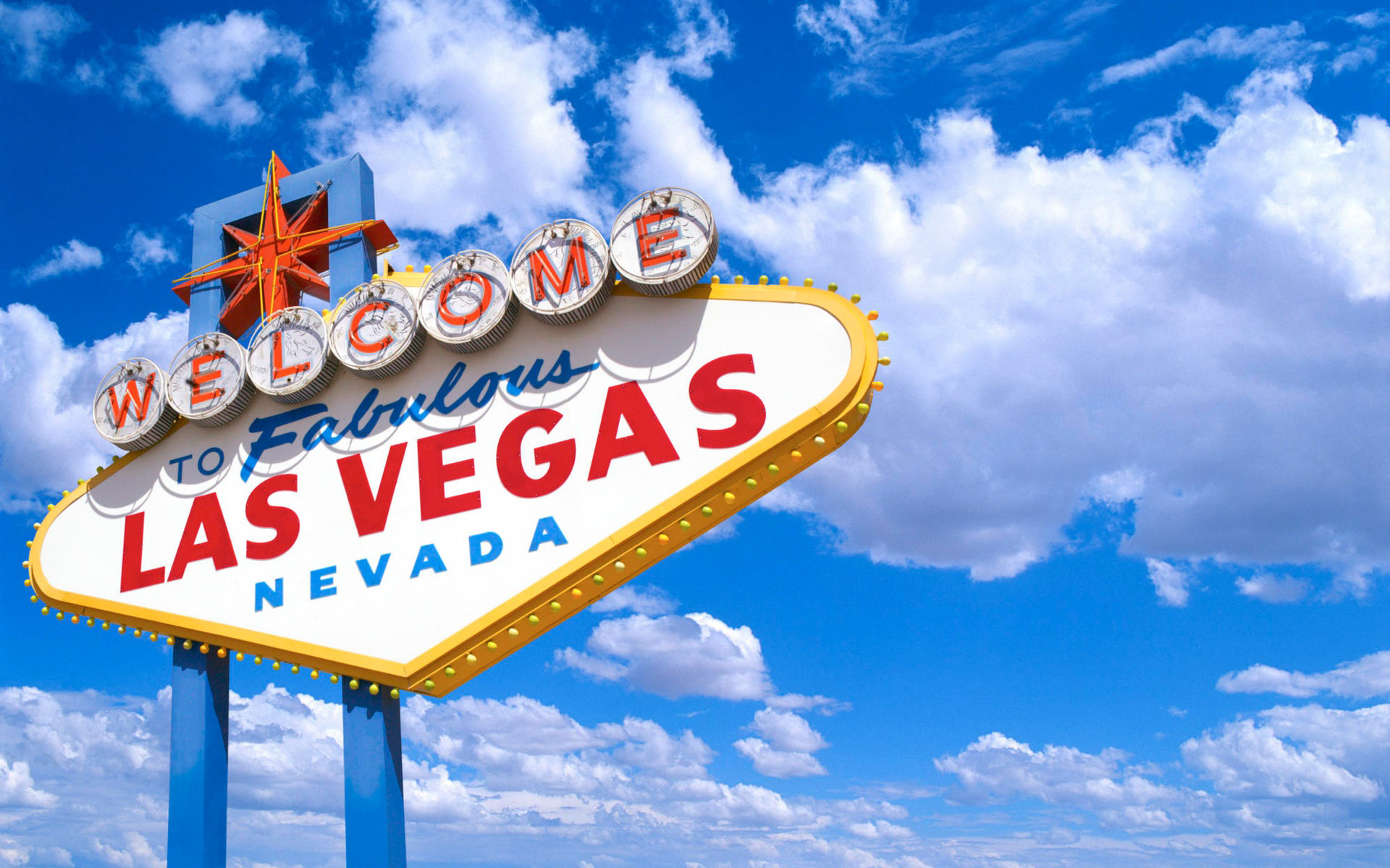 clouds, signs, Las Vegas, blue skies - desktop wallpaper