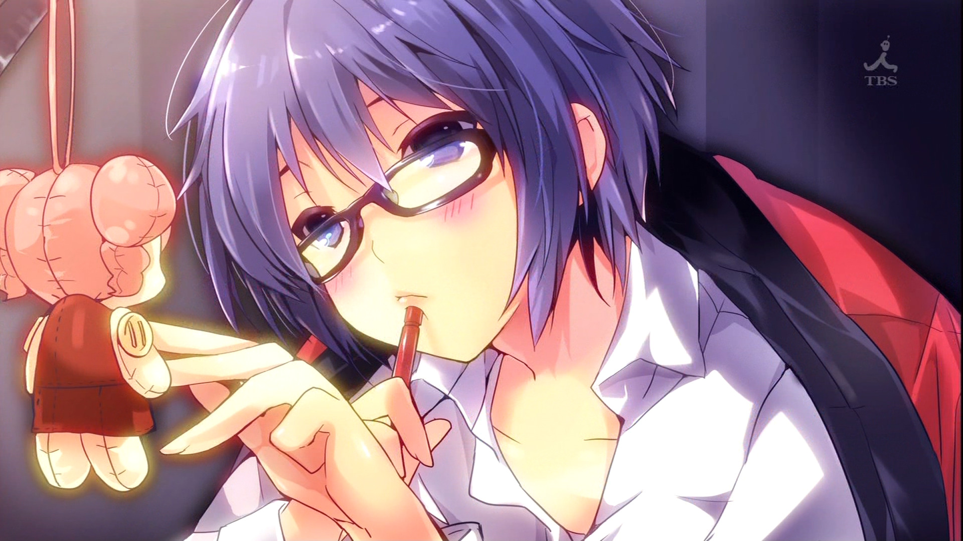 glasses, purple hair, Hidamari Sketch, meganekko, anime girls, artist - desktop wallpaper