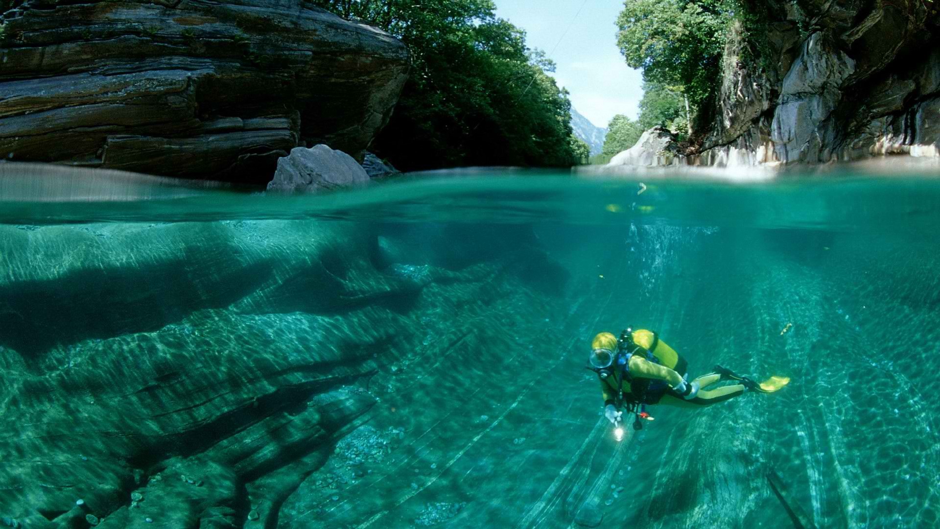 water, valleys, transparent, Switzerland, rivers, scuba diving - desktop wallpaper