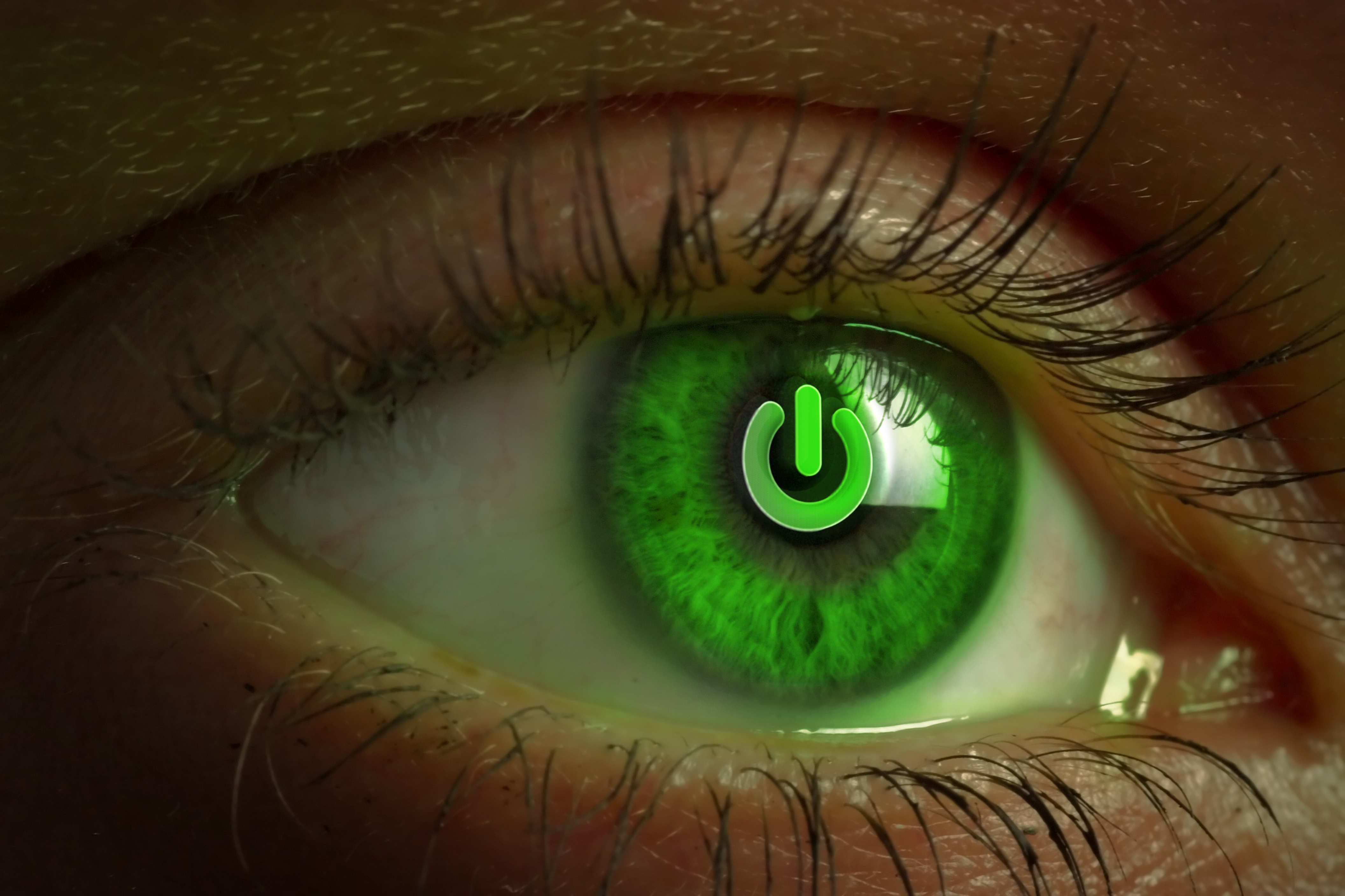 eyes, green eyes, power button - desktop wallpaper