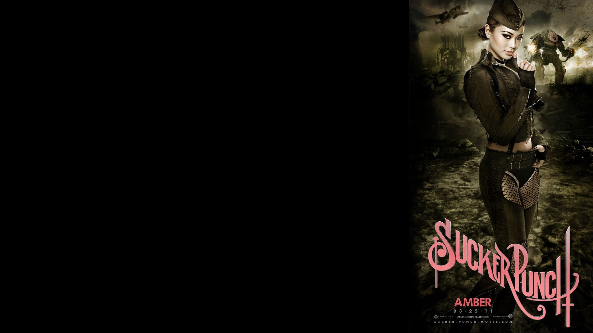 Sucker Punch, movie posters, Jamie Chung, black background - desktop wallpaper