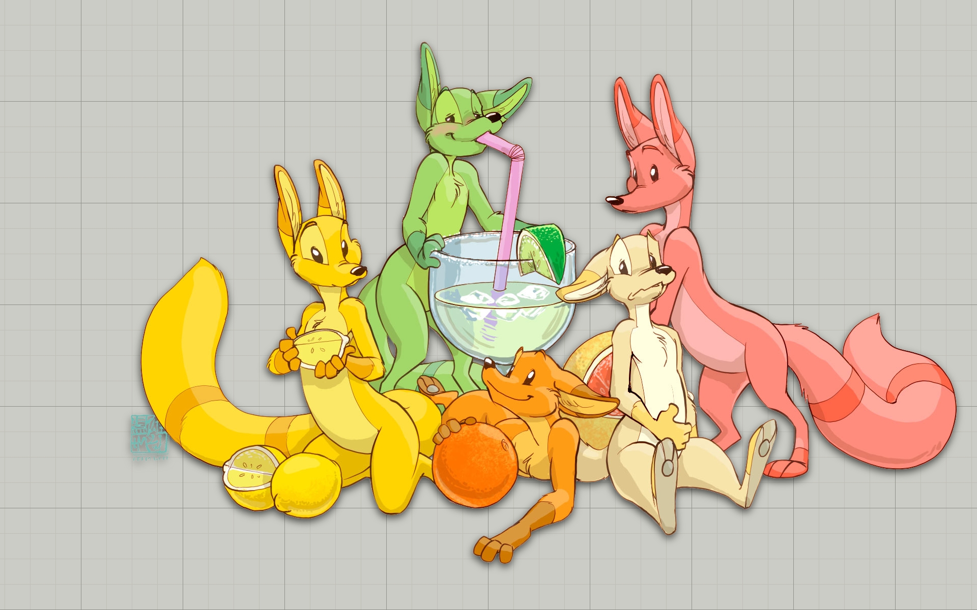fruits, rainbows, foxes - desktop wallpaper