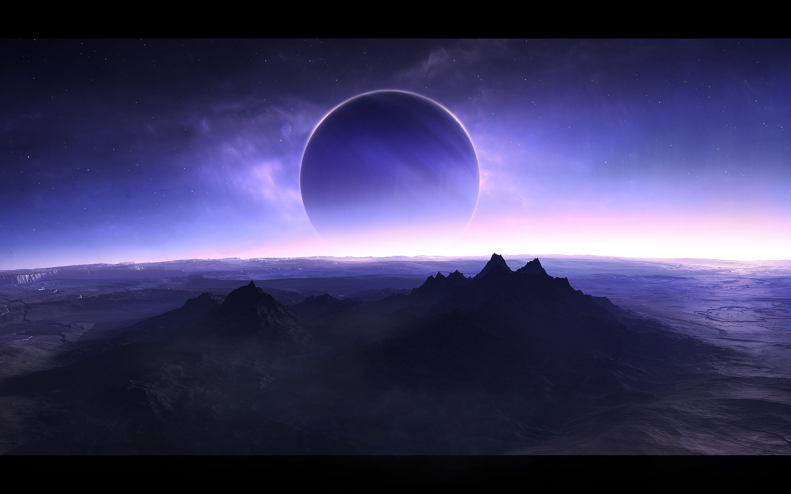 mountains, outer space, stars, planets, purple, wastelands, science fiction - desktop wallpaper