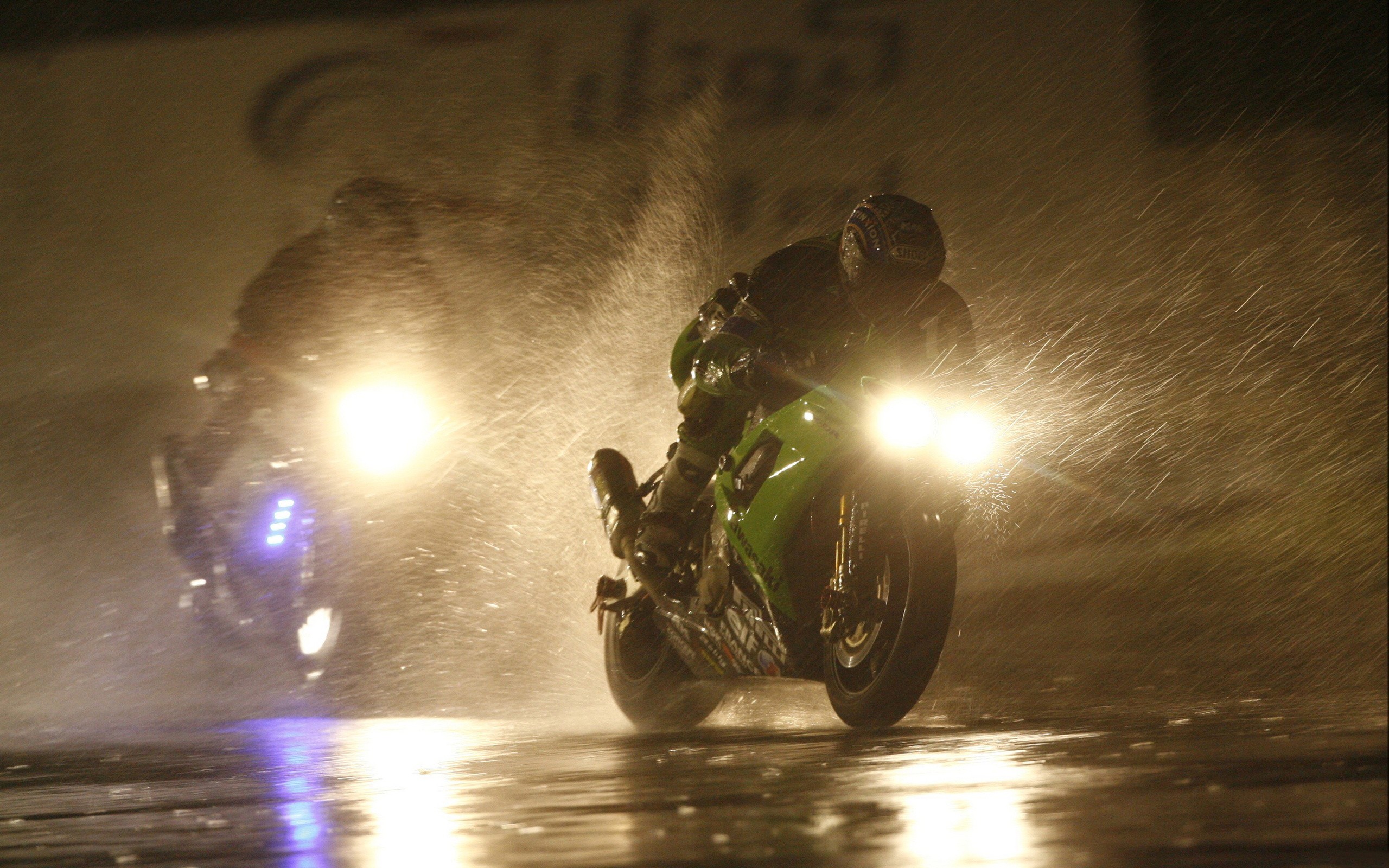 dark, night, rain, motorcycles - desktop wallpaper