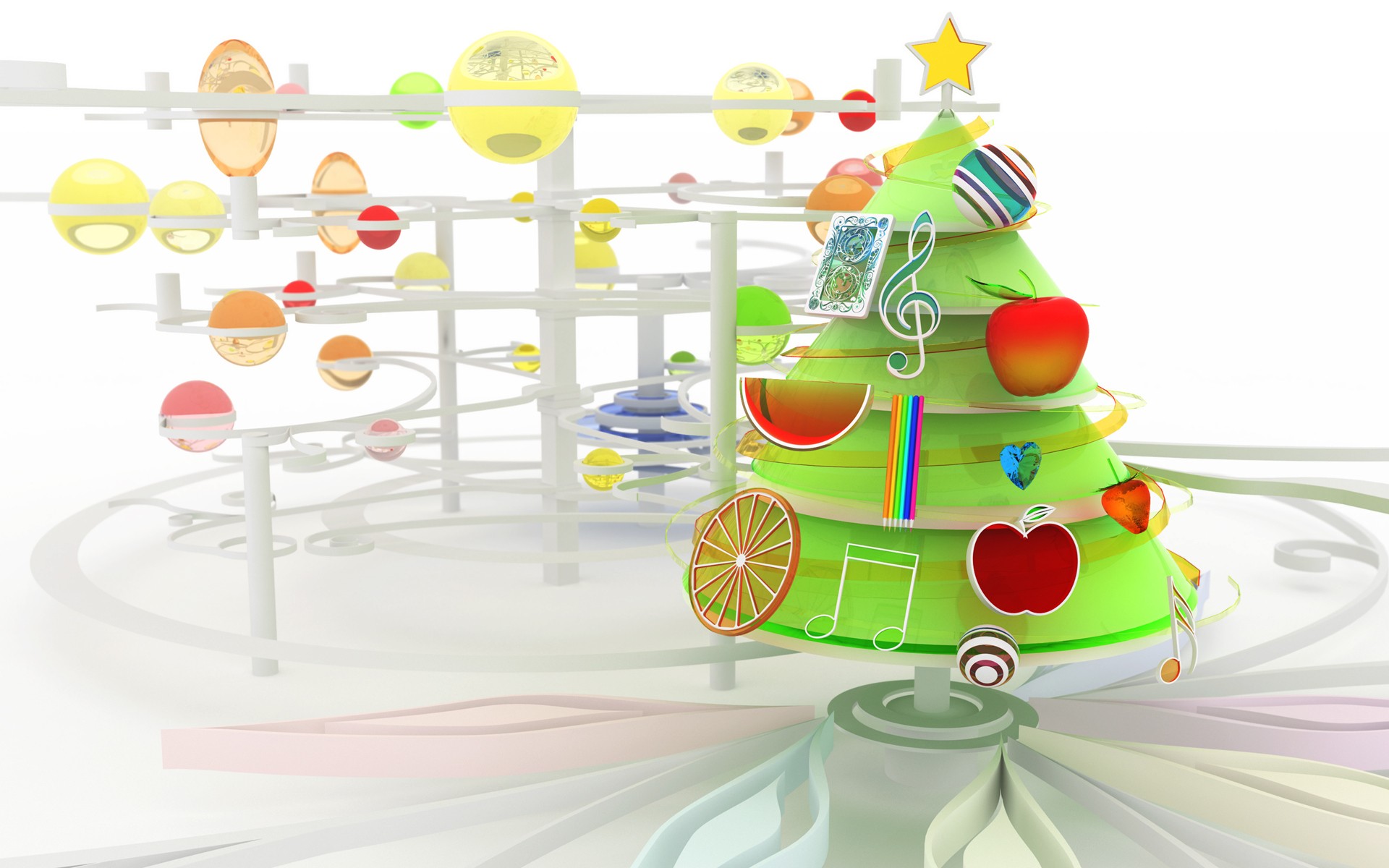 abstract, trees, CGI, Christmas, Christmas trees, chromatic, K3 Studio - desktop wallpaper
