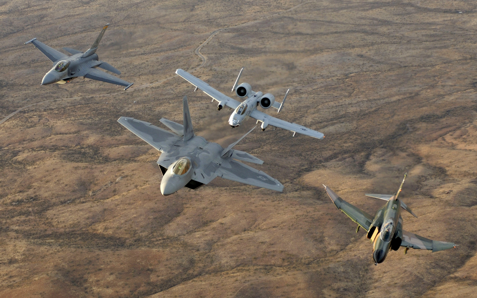 aircraft, military, raptor, F-22 Raptor, vehicles, F-4 Phantom II, A-10 Thunderbolt II, F-16 Fighting Falcon - desktop wallpaper