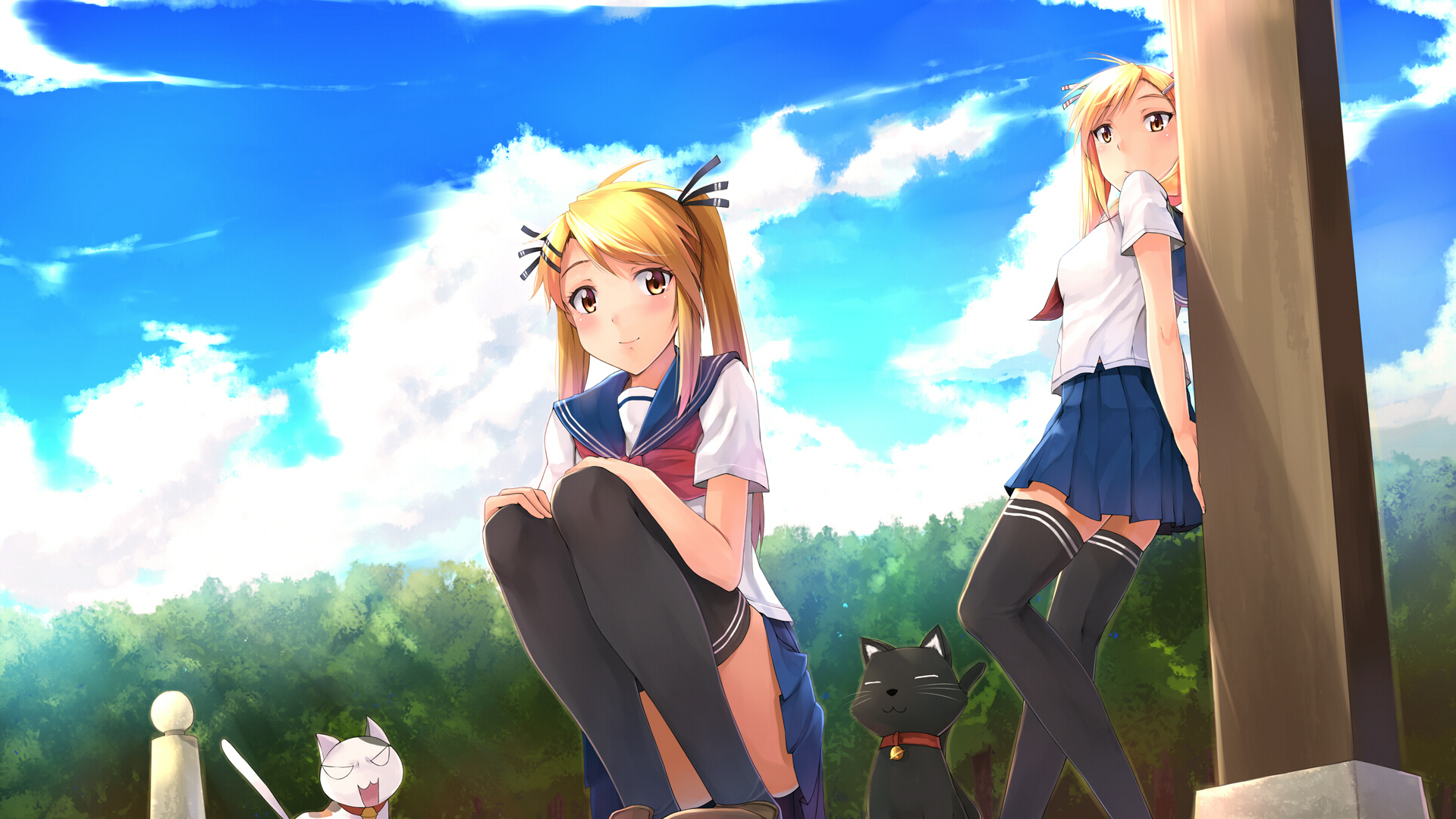 school uniforms, twins, Nyan Koi, Kirishima Akari, Kirishima Kotone - desktop wallpaper