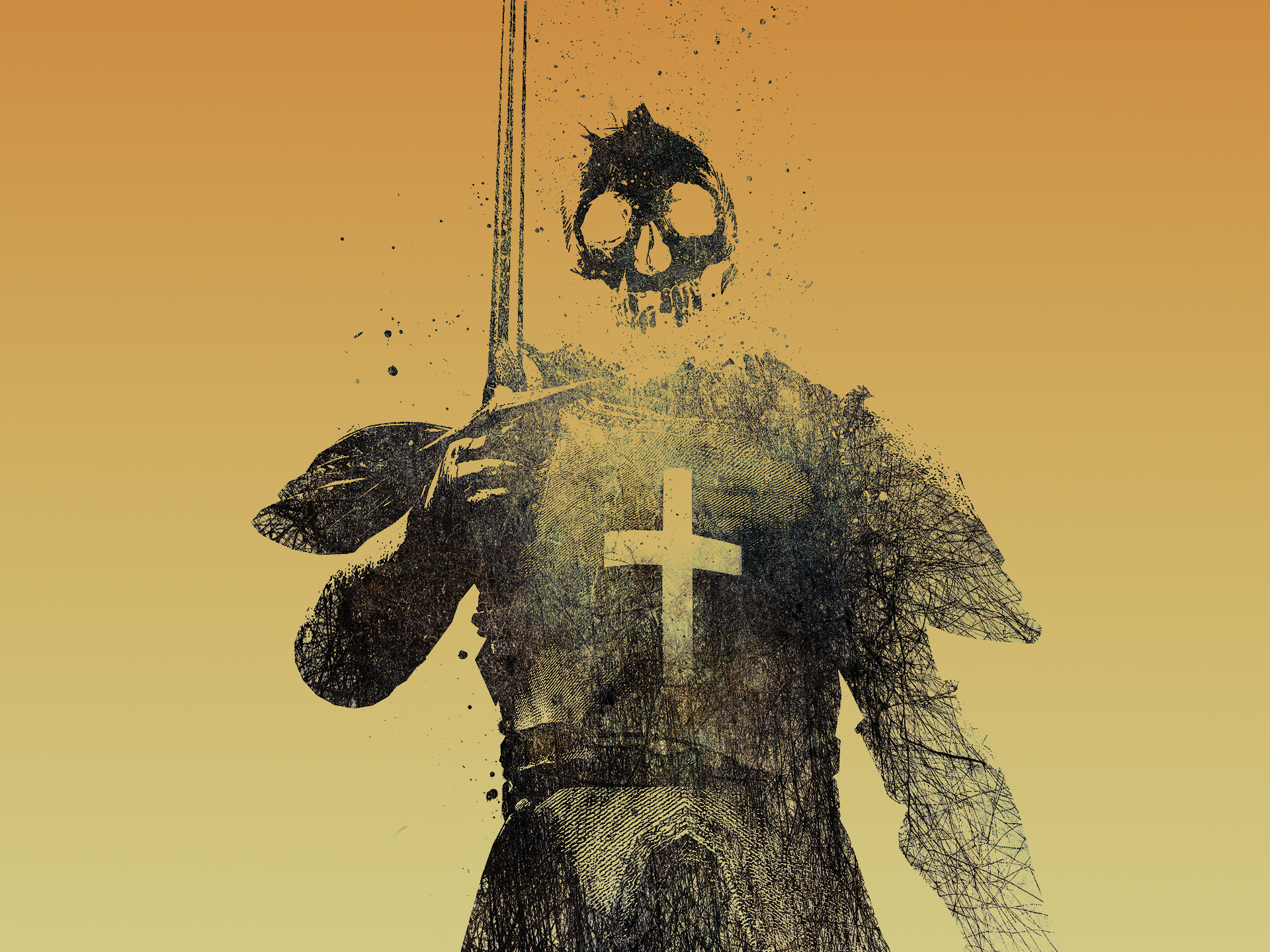 skulls, knights, skull and crossbones, Alex Cherry - desktop wallpaper