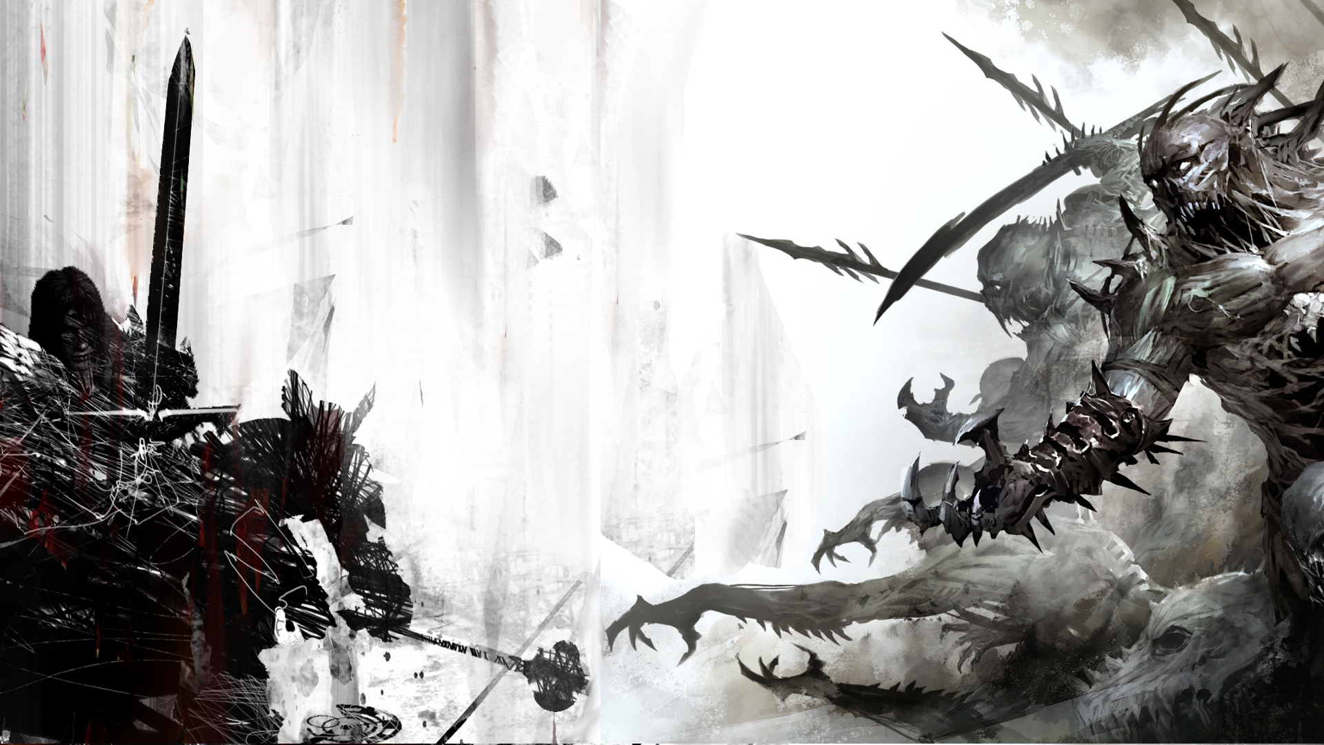monsters, weapons, fantasy art, Guild Wars 2 - desktop wallpaper