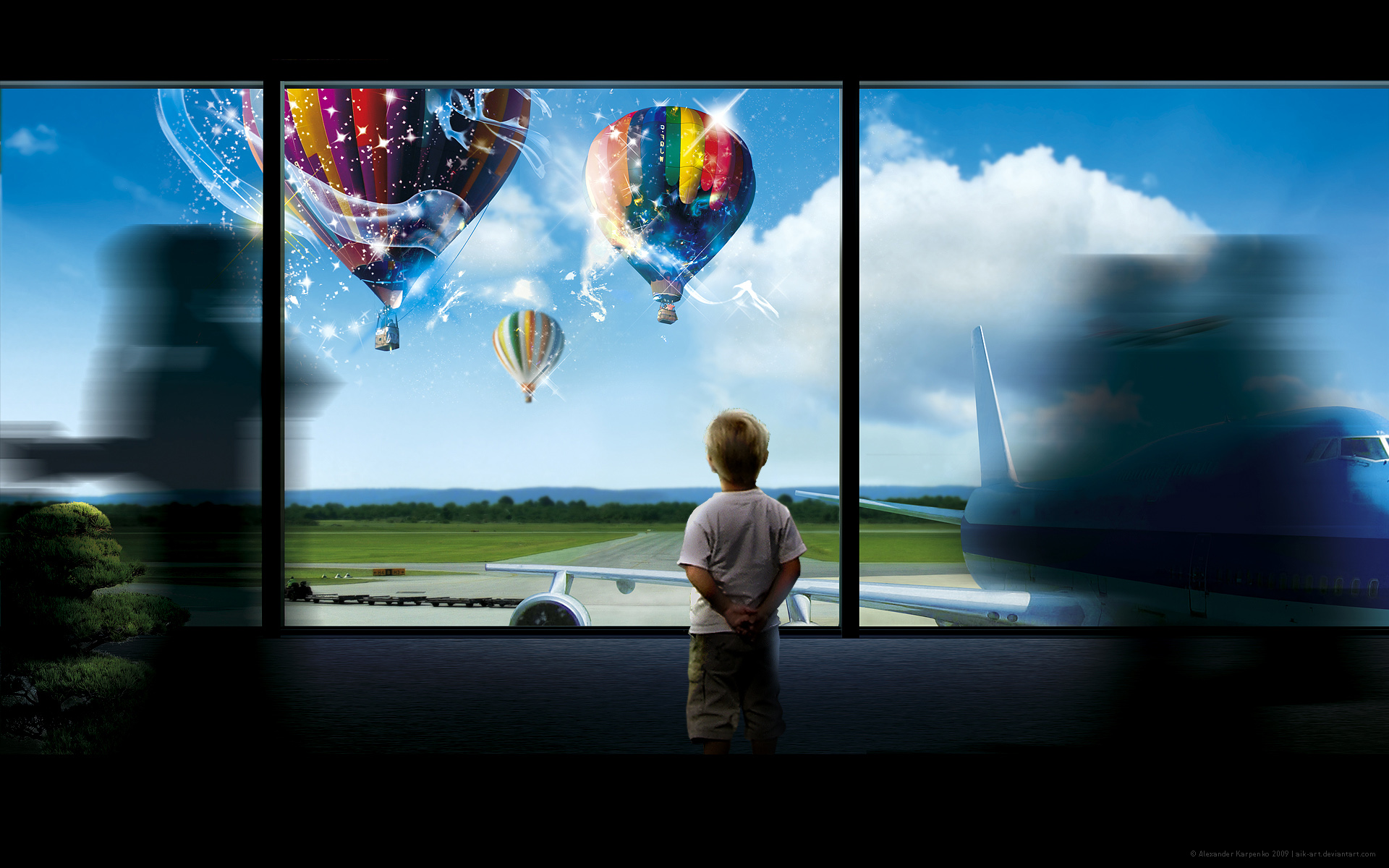 hot air balloons, photo manipulation - desktop wallpaper