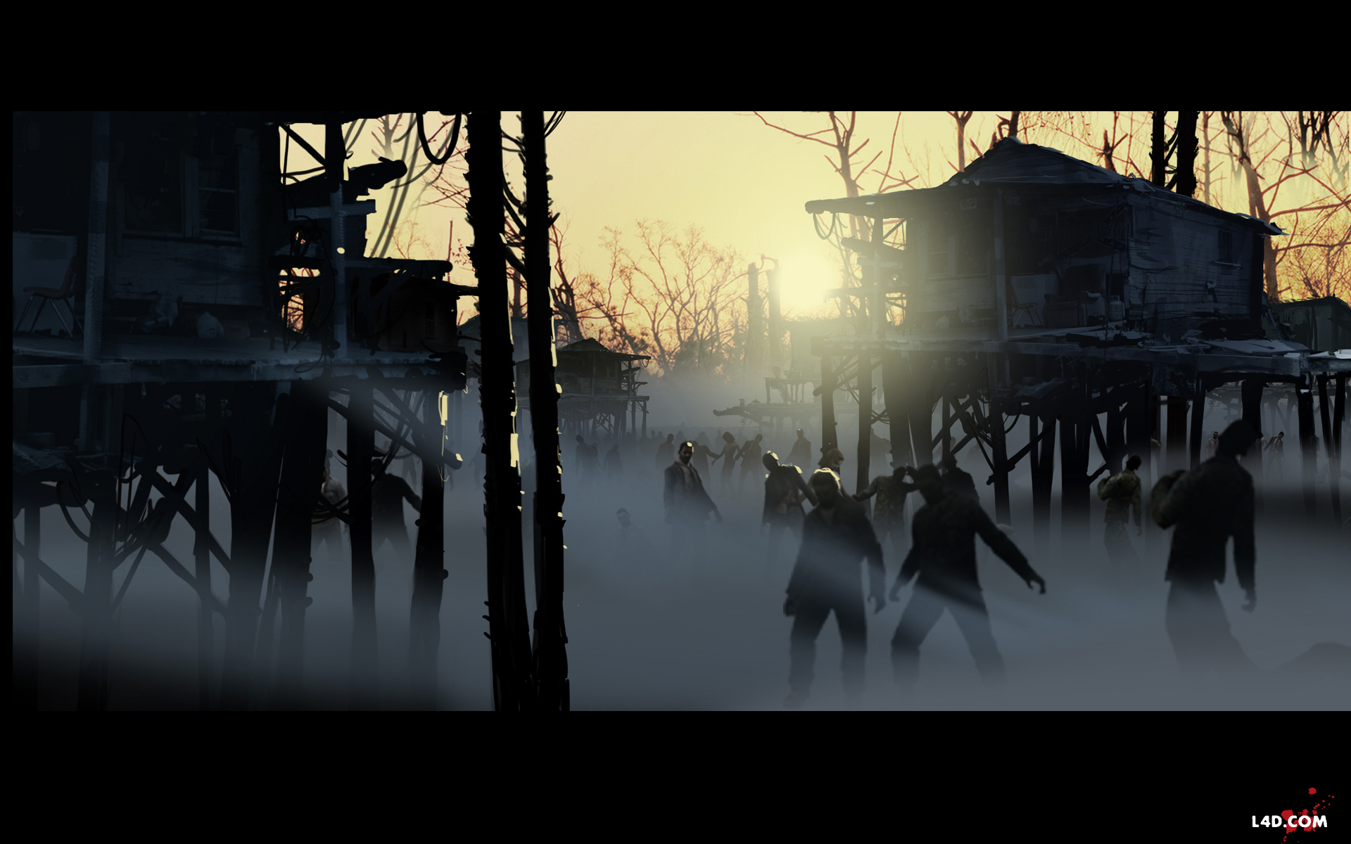 sunset, zombies, fog, Left 4 Dead - desktop wallpaper