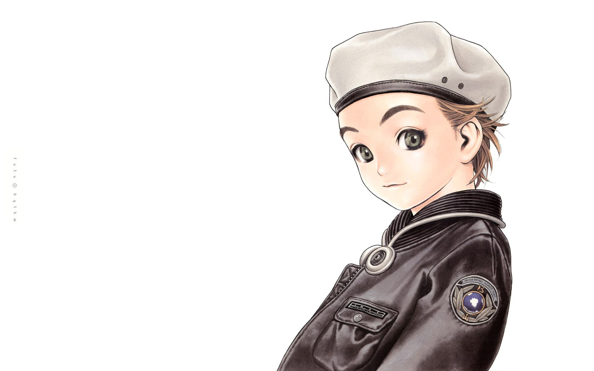 Range Murata, Futurhythm, gray eyes, simple background, anime girls - desktop wallpaper