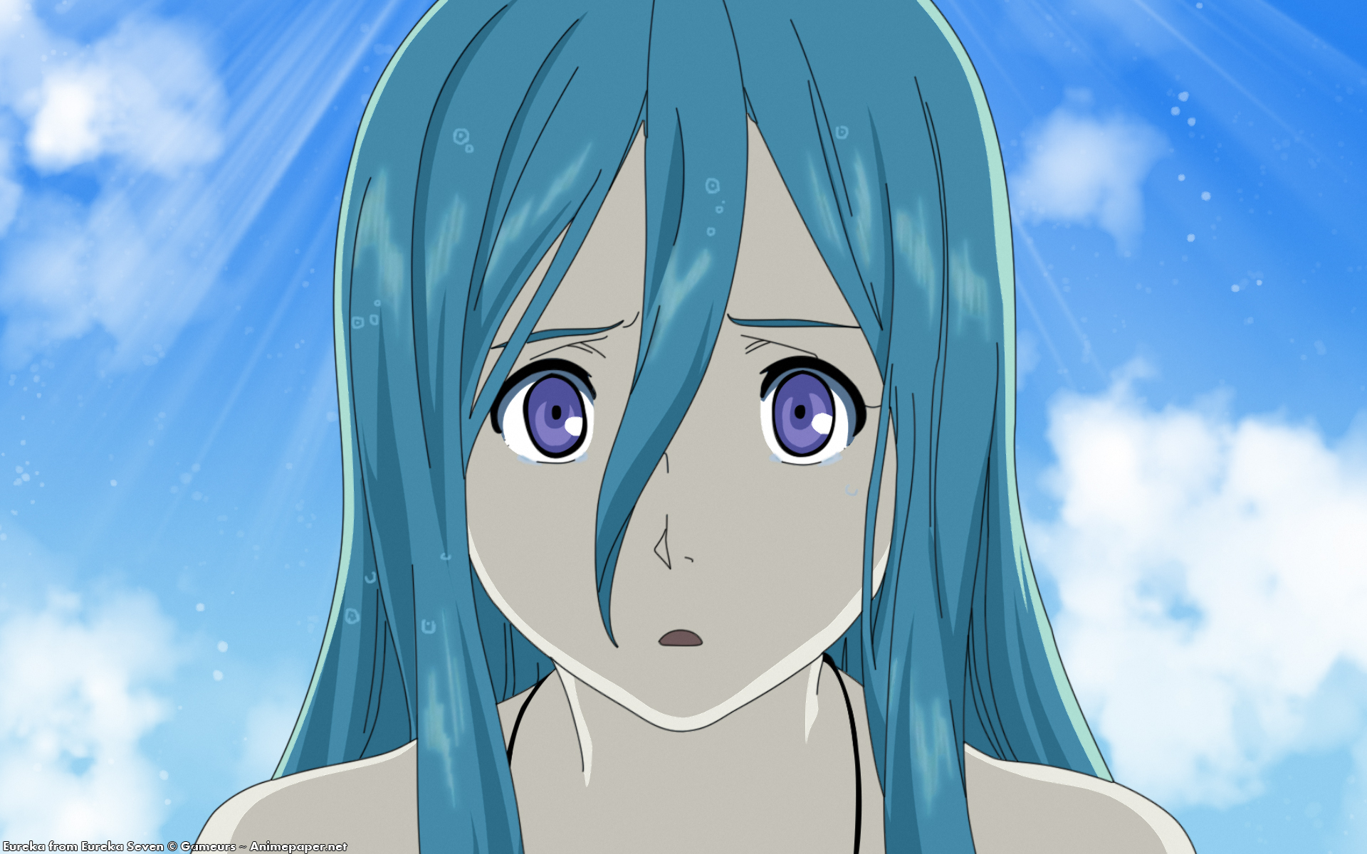 Eureka Seven, tears, Eureka (character), blue hair, anime, anime girls - desktop wallpaper