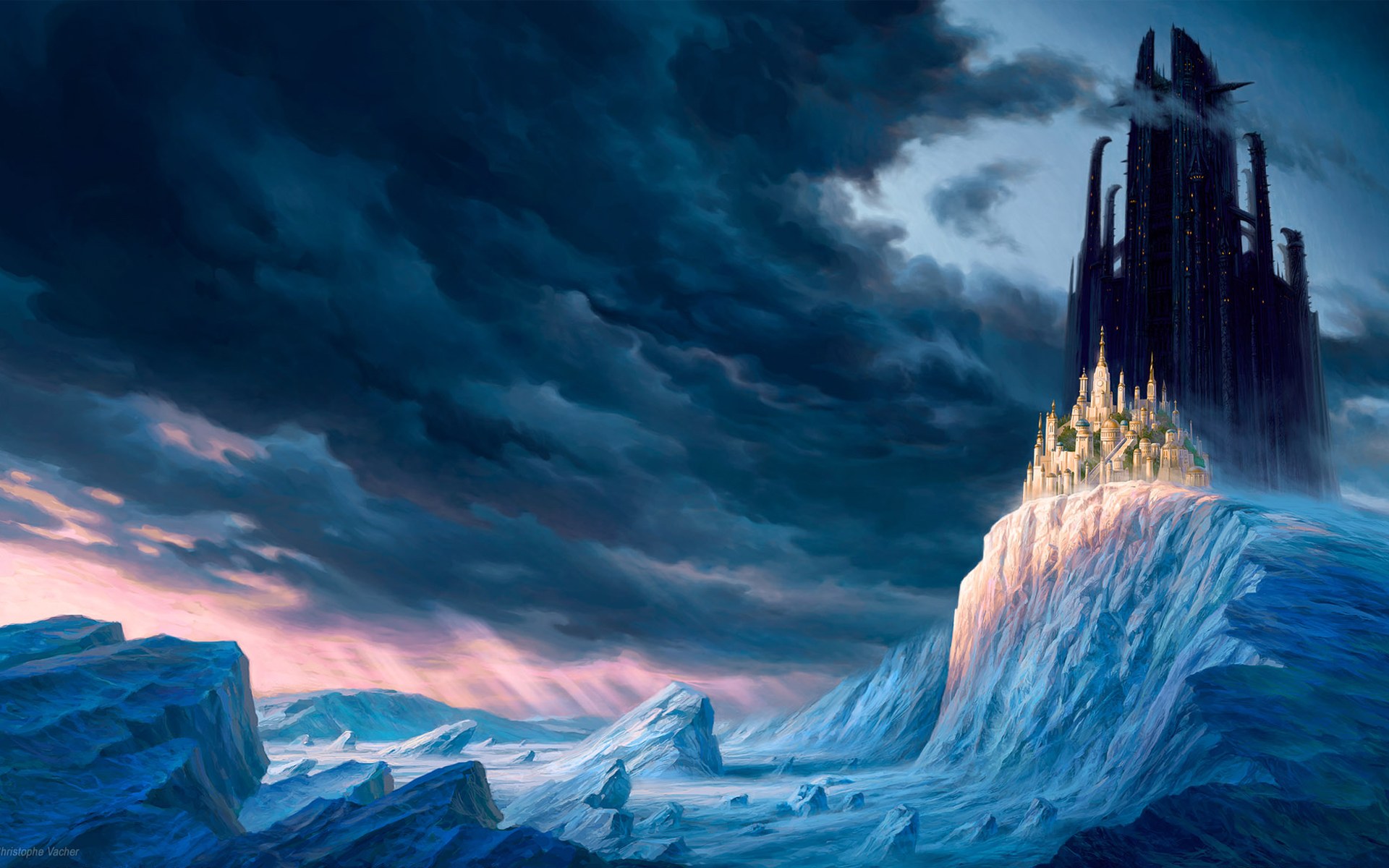 winter, castles, fantasy art, Mortal Engines, cities - desktop wallpaper