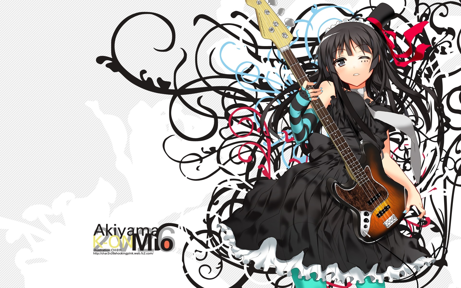 K-ON!, guitars, Akiyama Mio, simple background, anime girls - desktop wallpaper