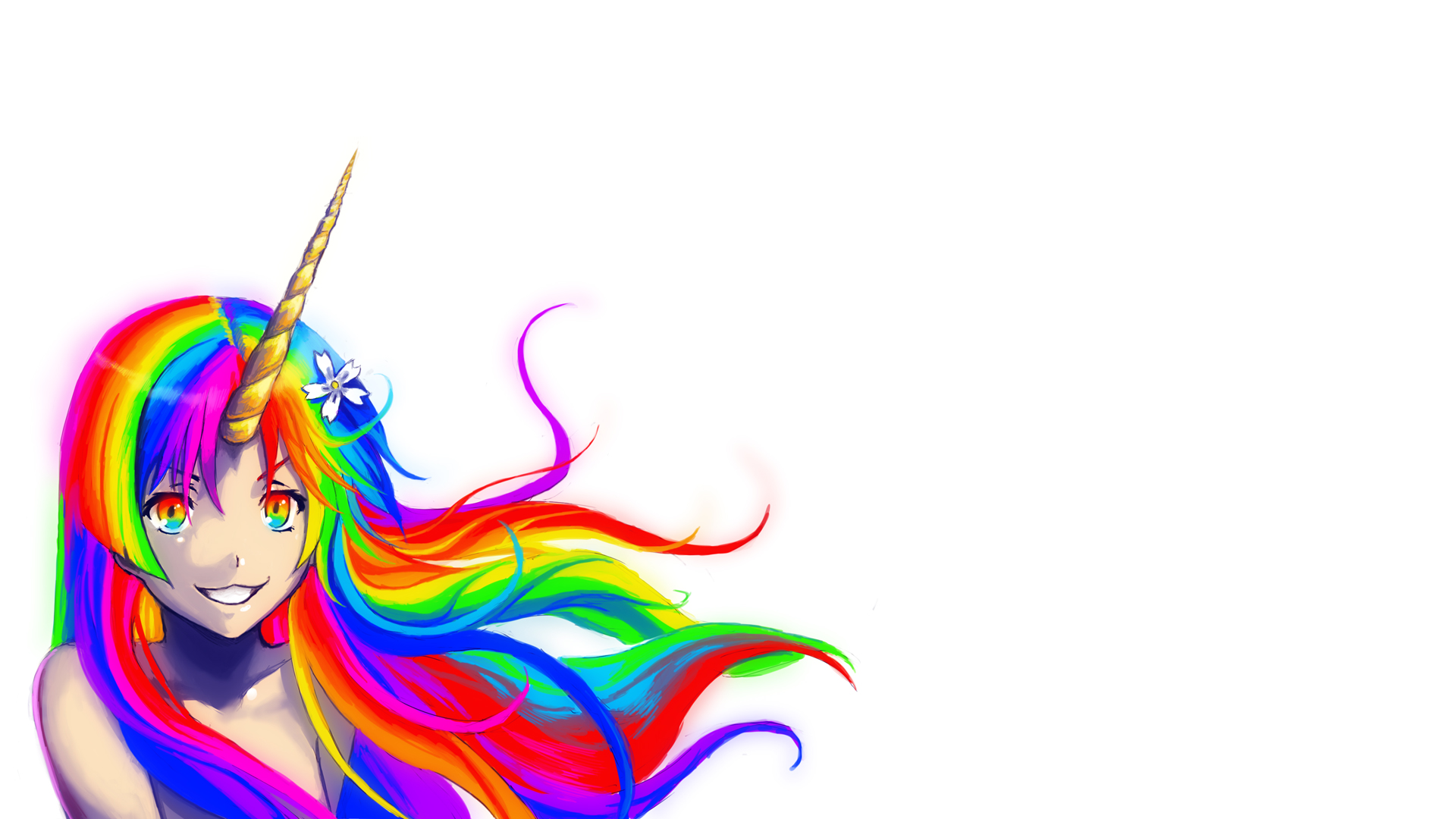 women, unicorns, rainbows - desktop wallpaper