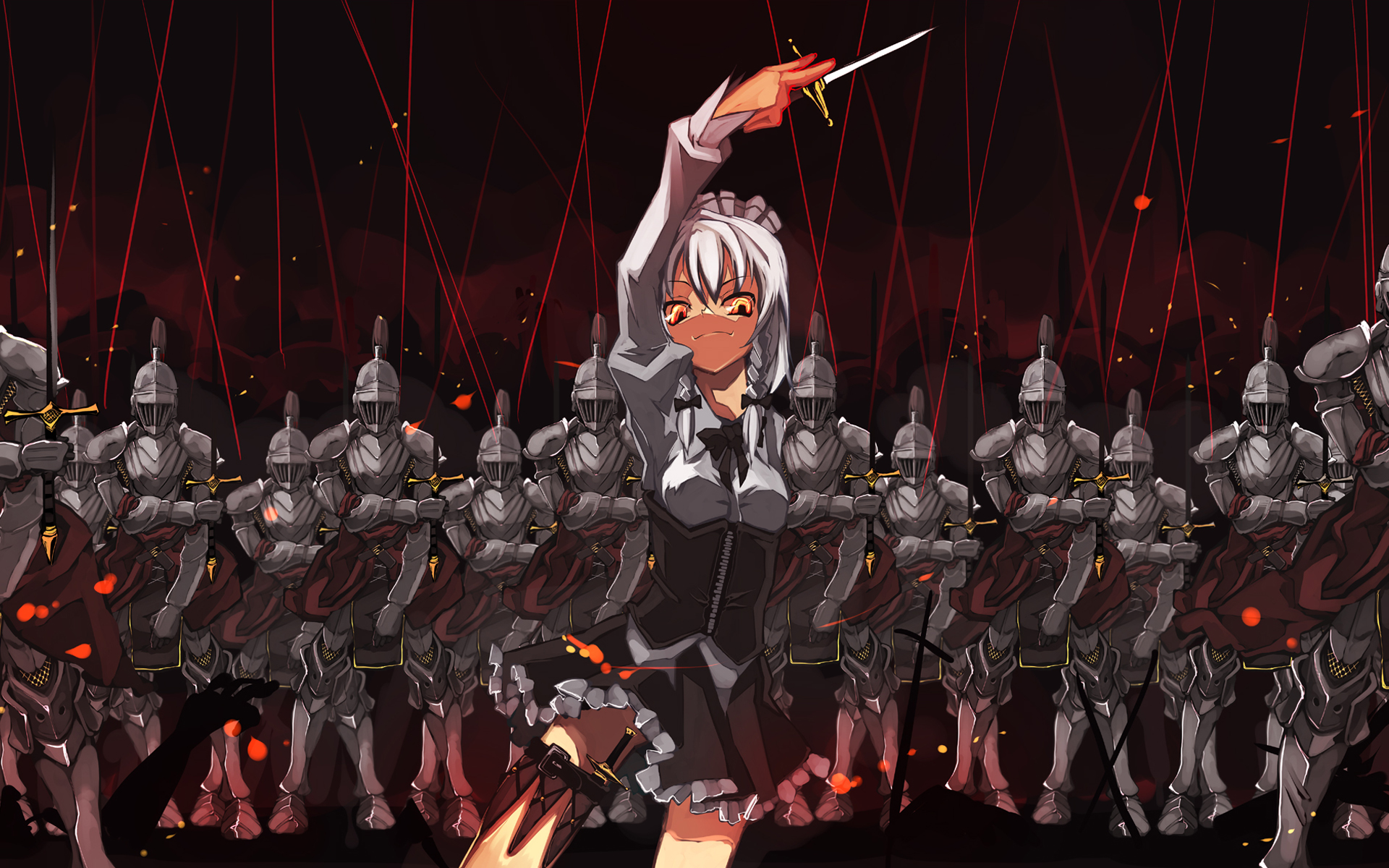 Touhou, knights, Izayoi Sakuya, armor, white hair, anime girls, Shimadoriru - desktop wallpaper