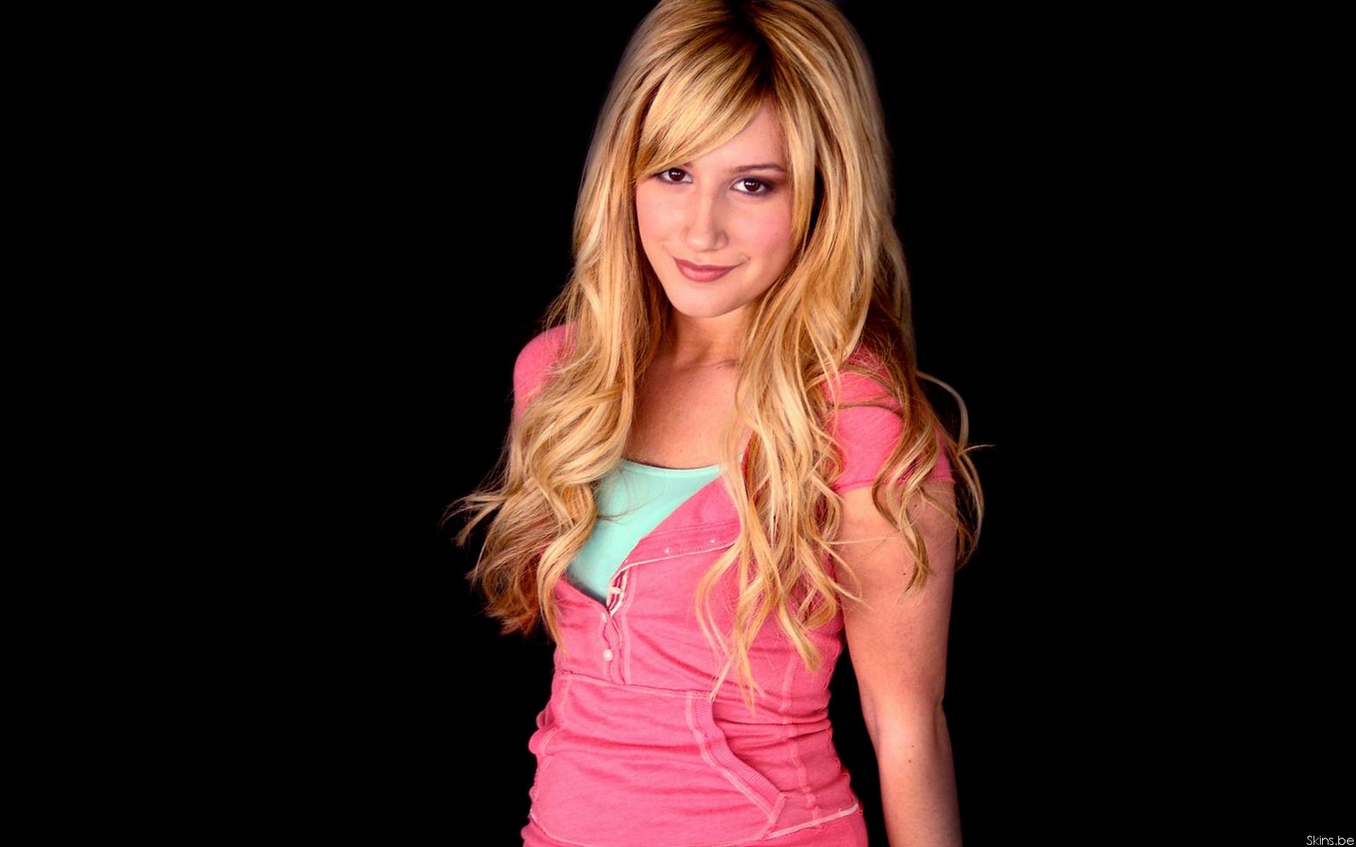 blondes, women, actress, celebrity, Ashley Tisdale, singers, black background - desktop wallpaper
