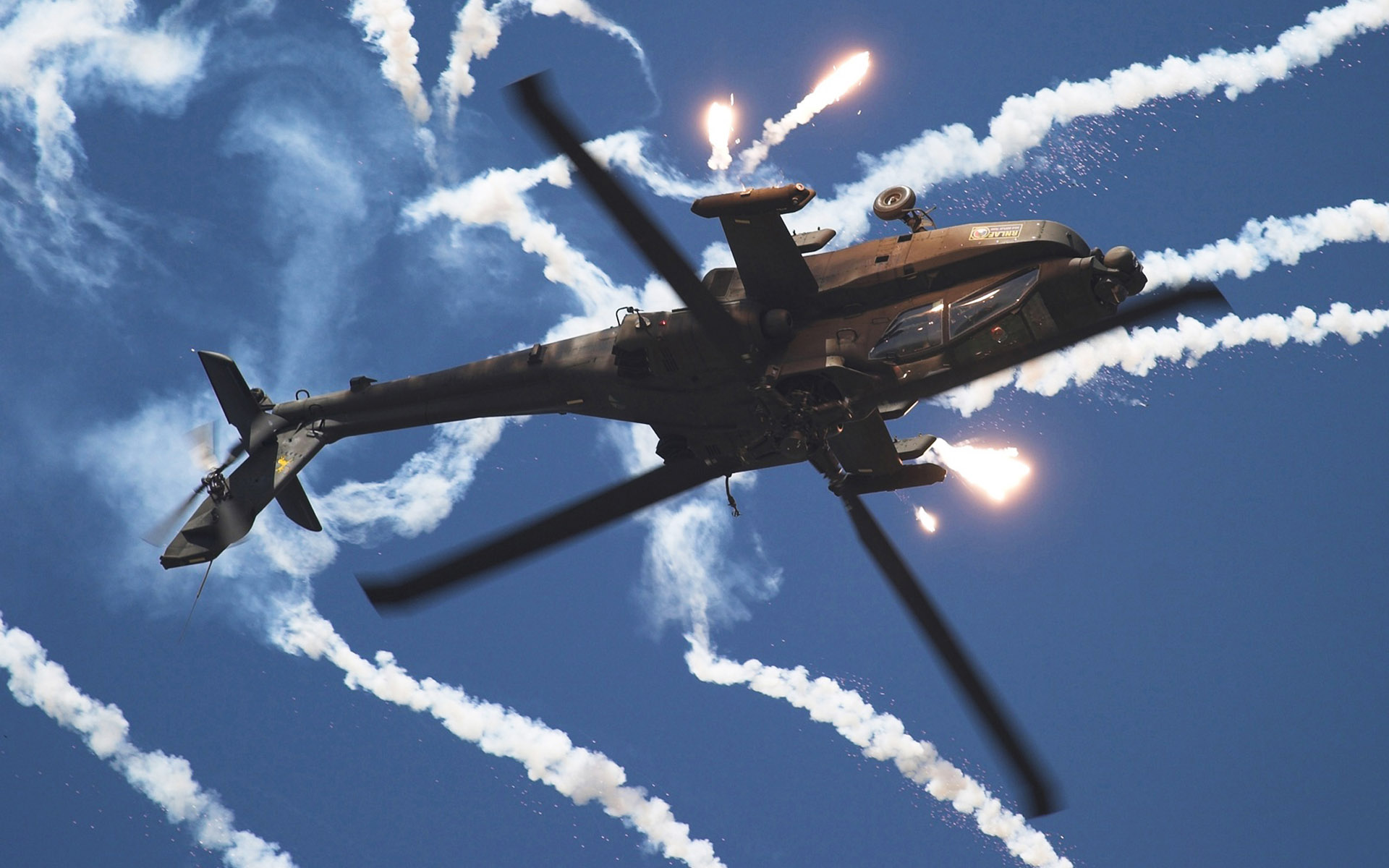 helicopters, vehicles, flares, AH-64 Apache - desktop wallpaper
