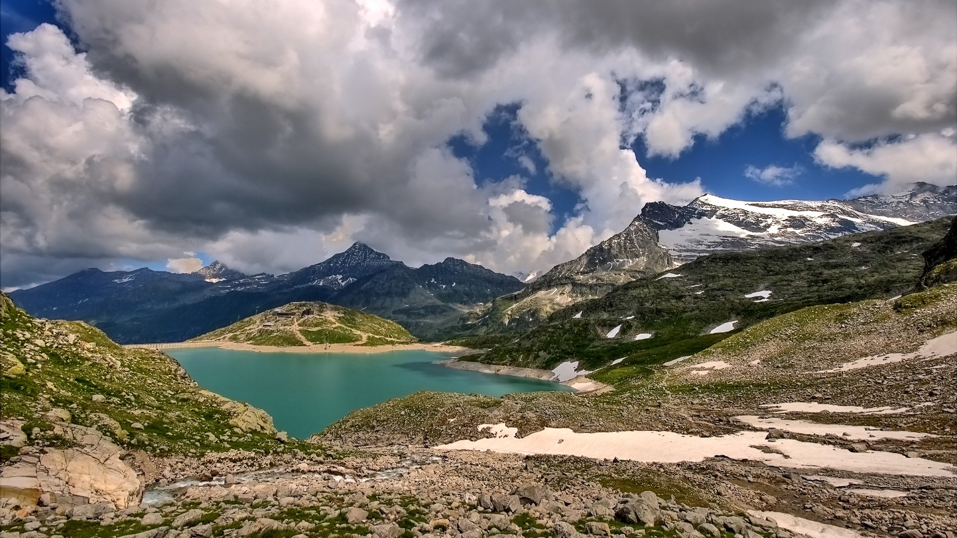 mountains, clouds, nature, lakes - desktop wallpaper