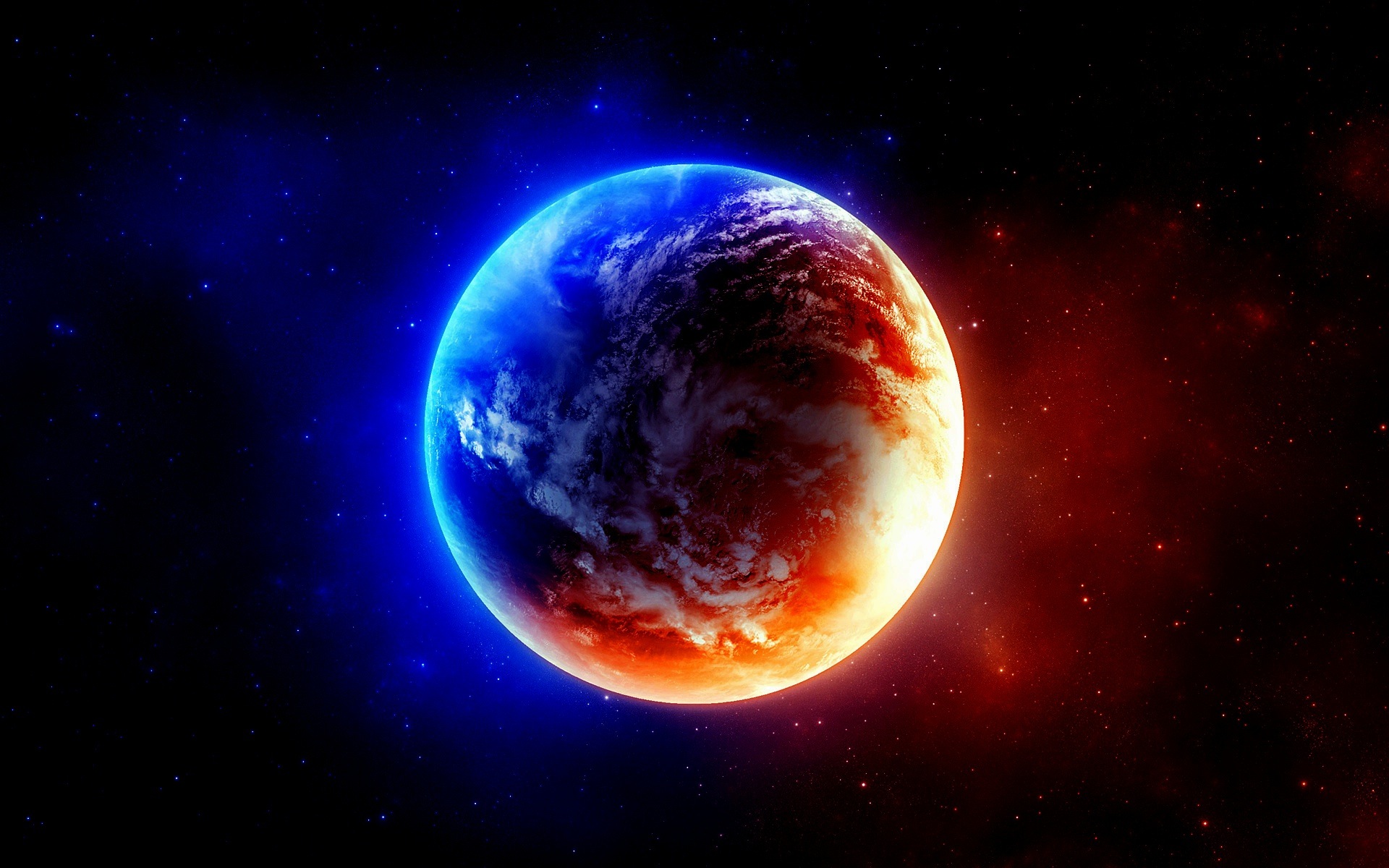 blue, outer space, red, planets, Earth - desktop wallpaper