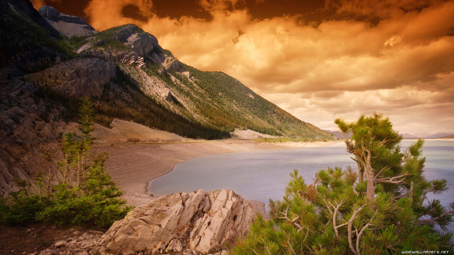 mountains, ocean, clouds, landscapes, nature, beaches - desktop wallpaper