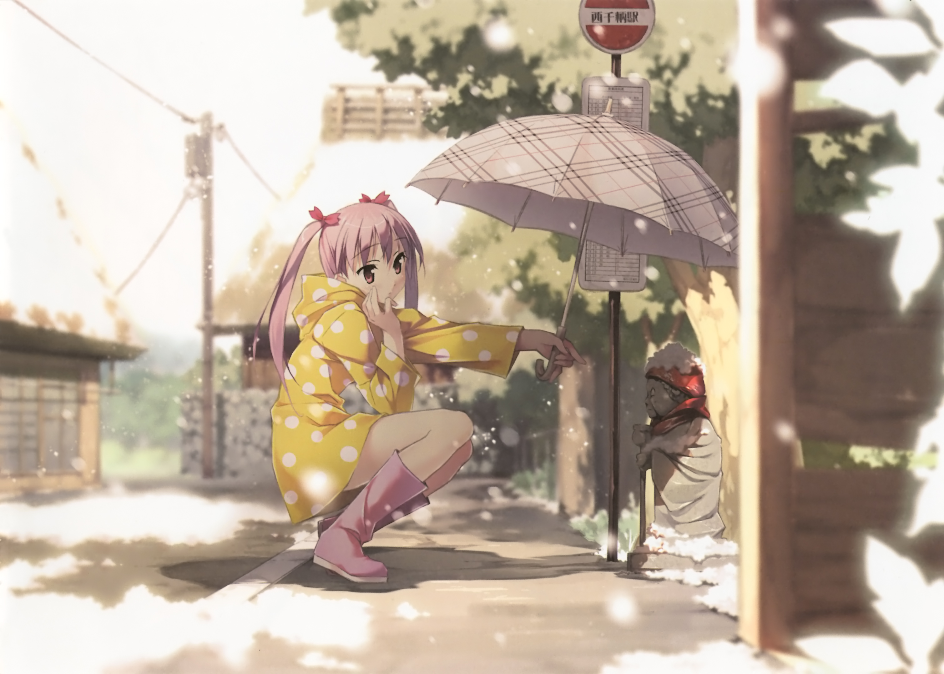 twintails, statues, umbrellas, anime girls, Kantoku (artist), Miyaguchi Kanna, original characters - desktop wallpaper