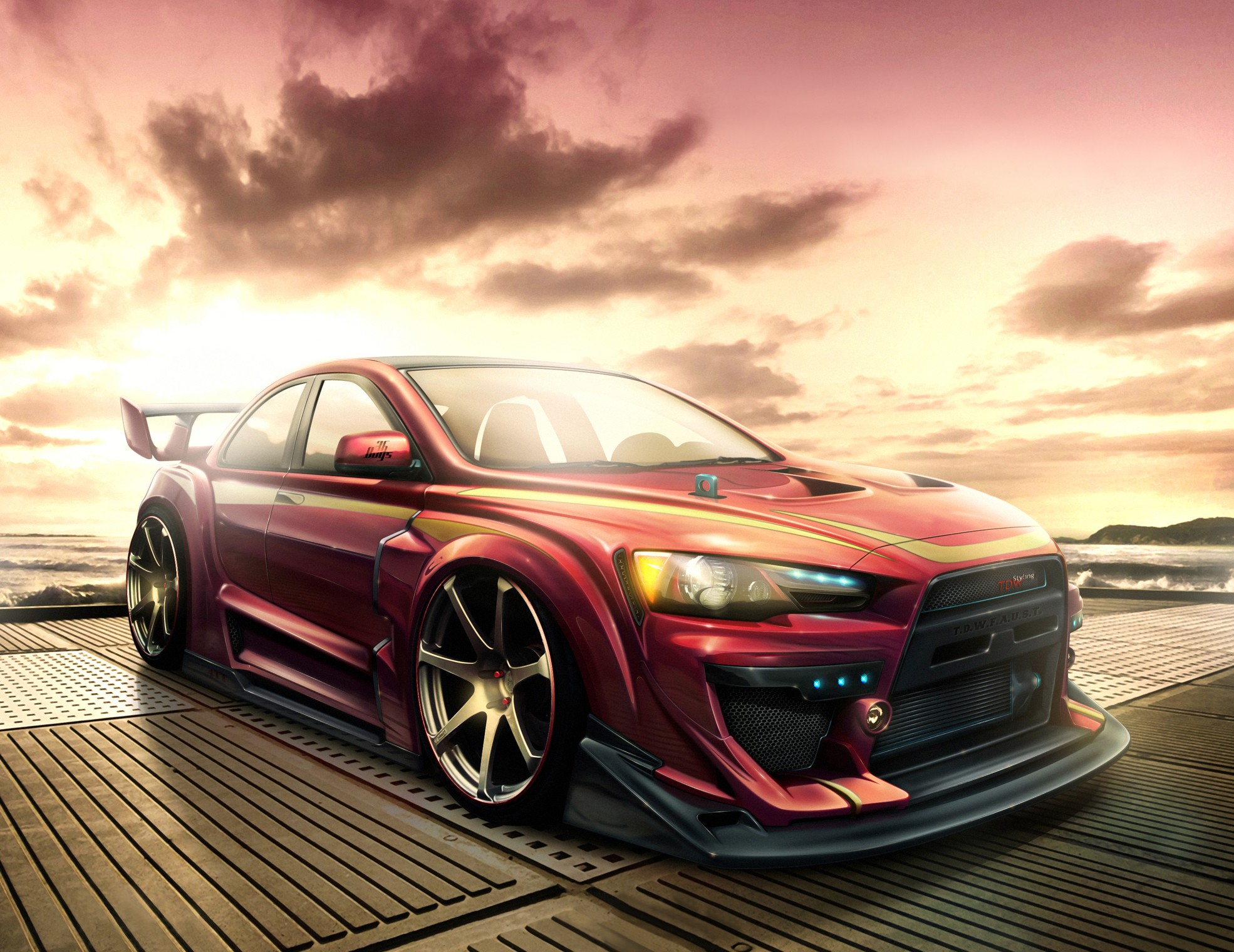 cars, Mitsubishi, artwork, vehicles, Mitsubishi Lancer Evolution X - desktop wallpaper