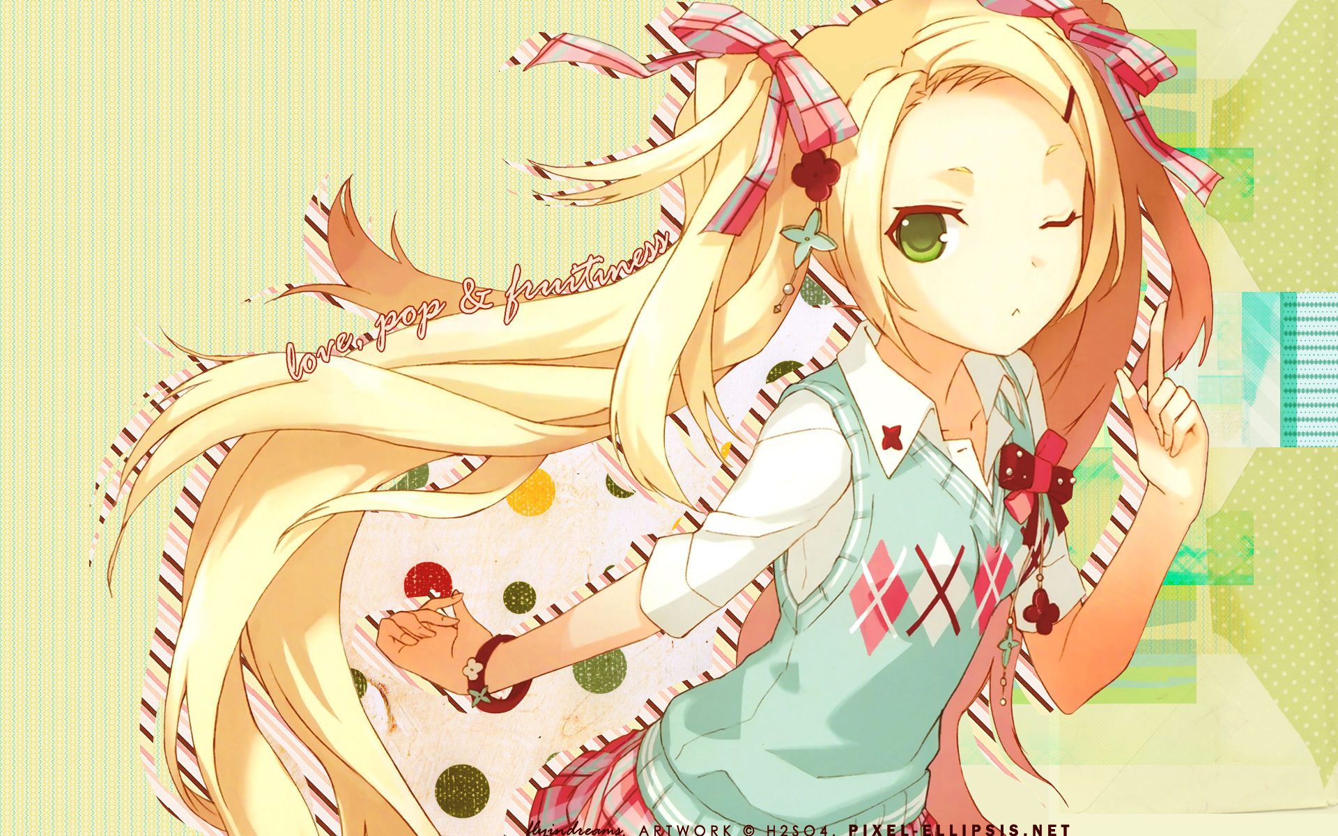 blondes, love, pop, long hair, green eyes, anime girls - desktop wallpaper