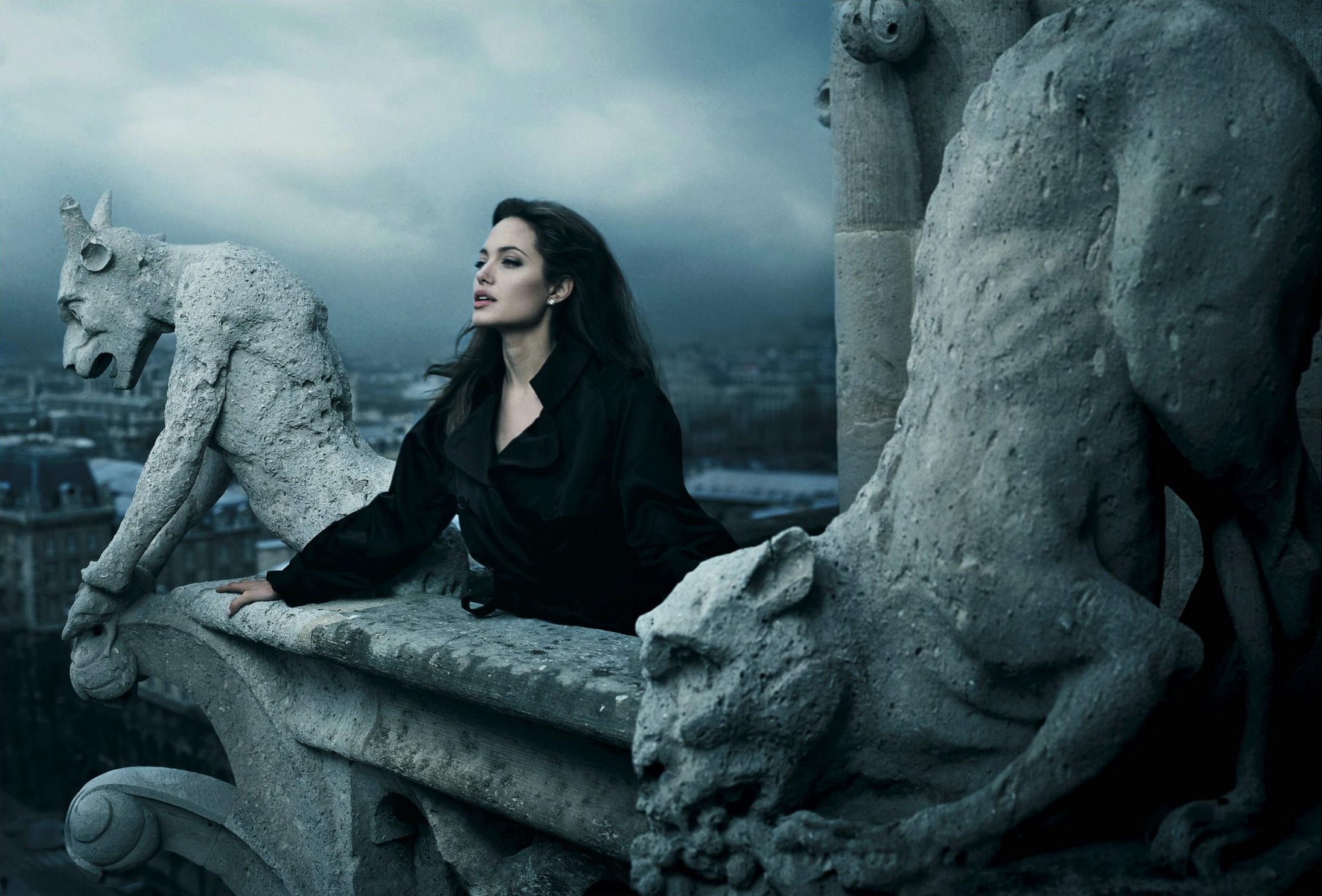Angelina Jolie, gargoyle - desktop wallpaper