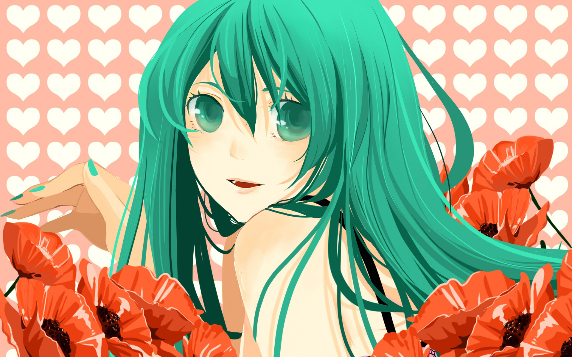 Vocaloid, flowers, Hatsune Miku, aqua eyes, aqua hair, anime girls - desktop wallpaper
