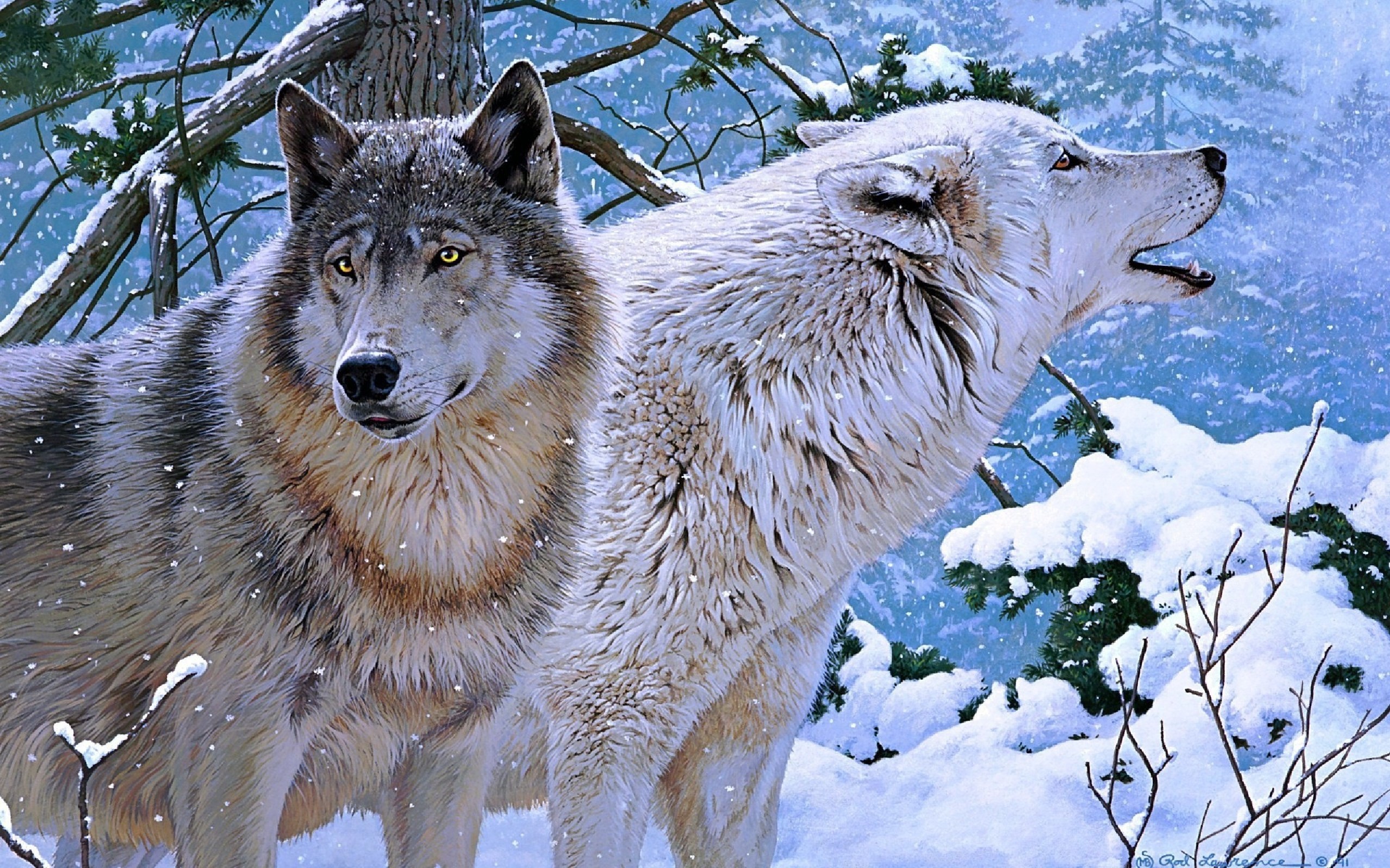 nature, animals, artwork, wolves, paintwork - desktop wallpaper