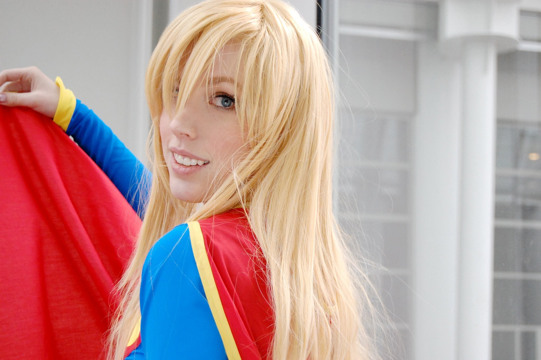 blondes, women, cosplay, blue eyes, Supergirl - desktop wallpaper