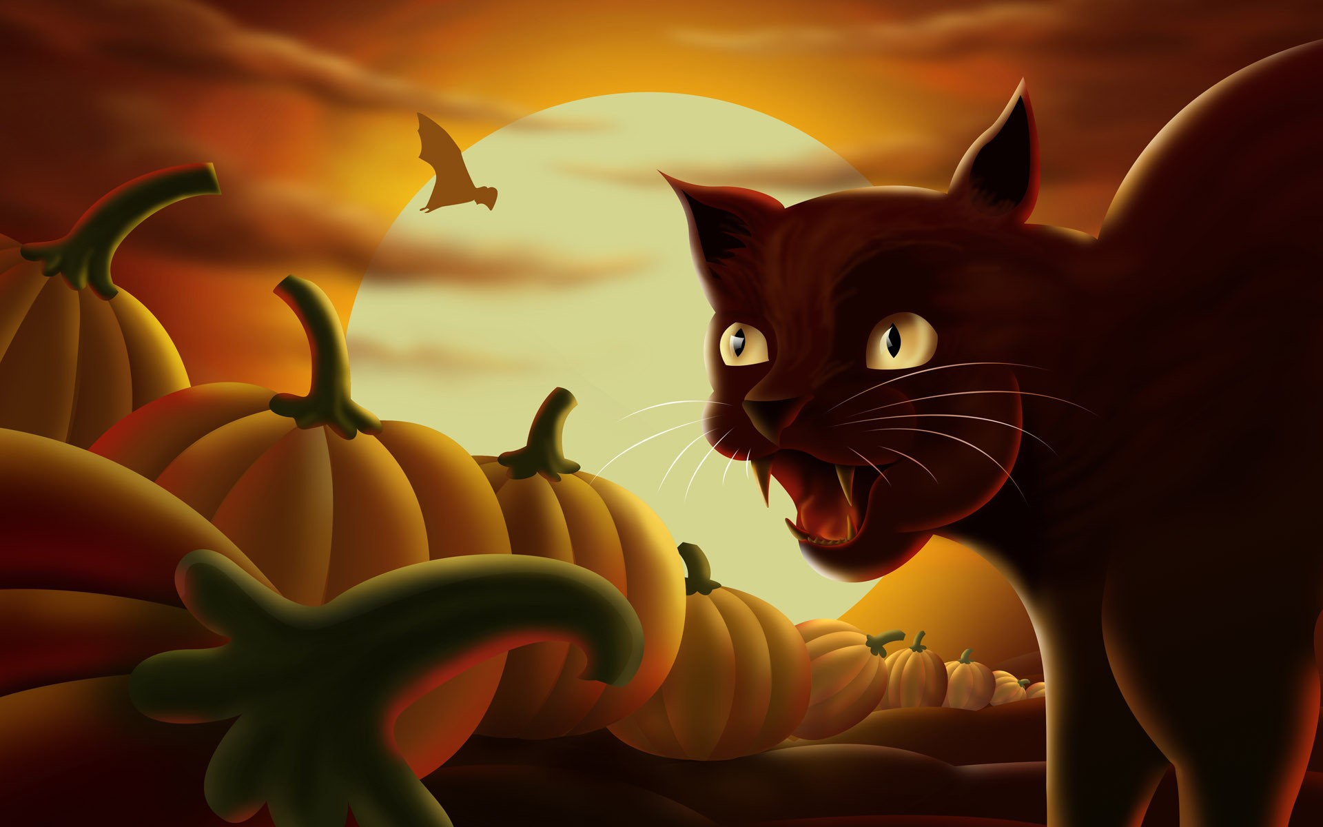 cats, Halloween, Moon, pumpkins - desktop wallpaper